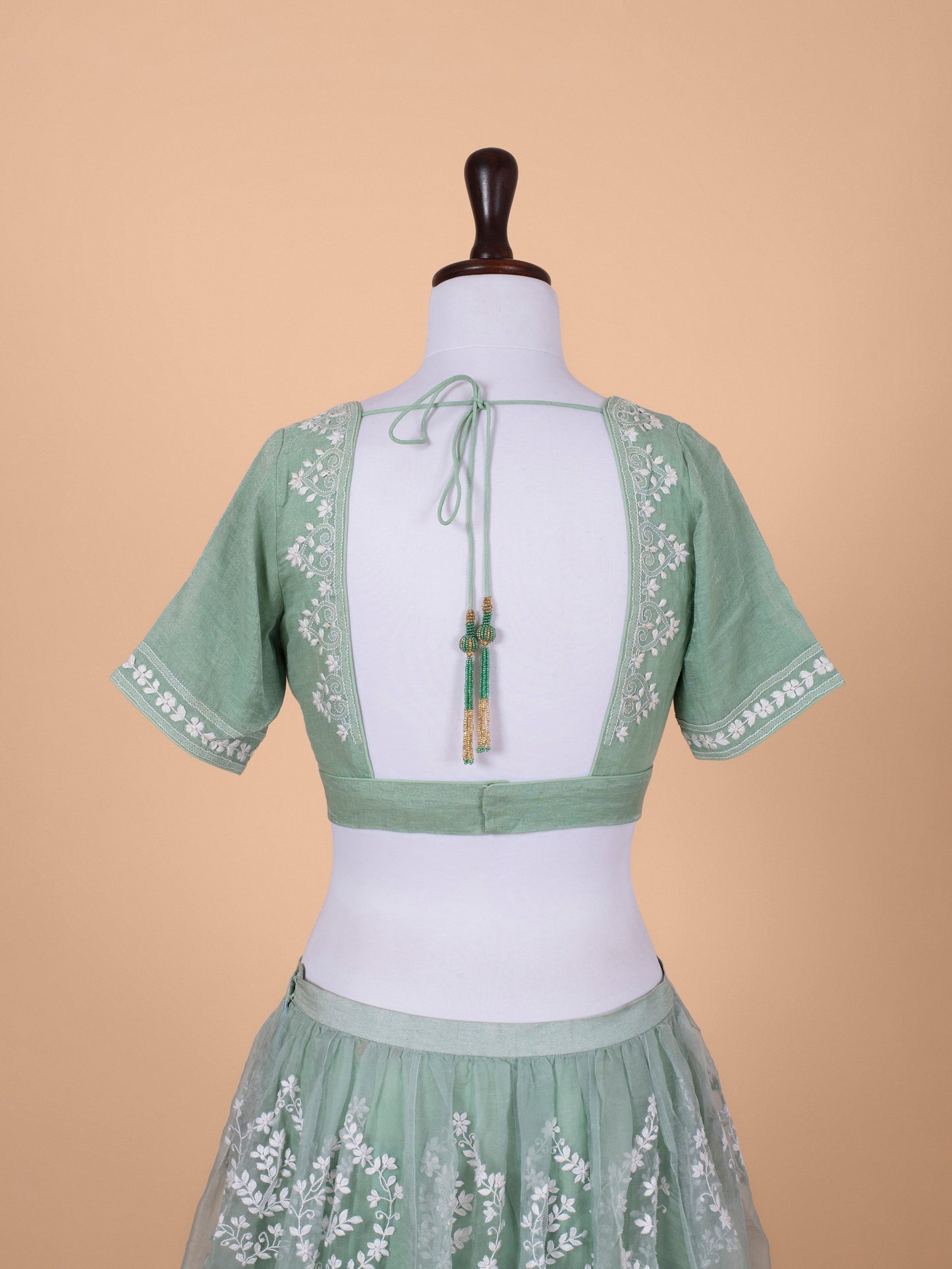 Handwoven Sea Green Chanderi Tissue Lehenga