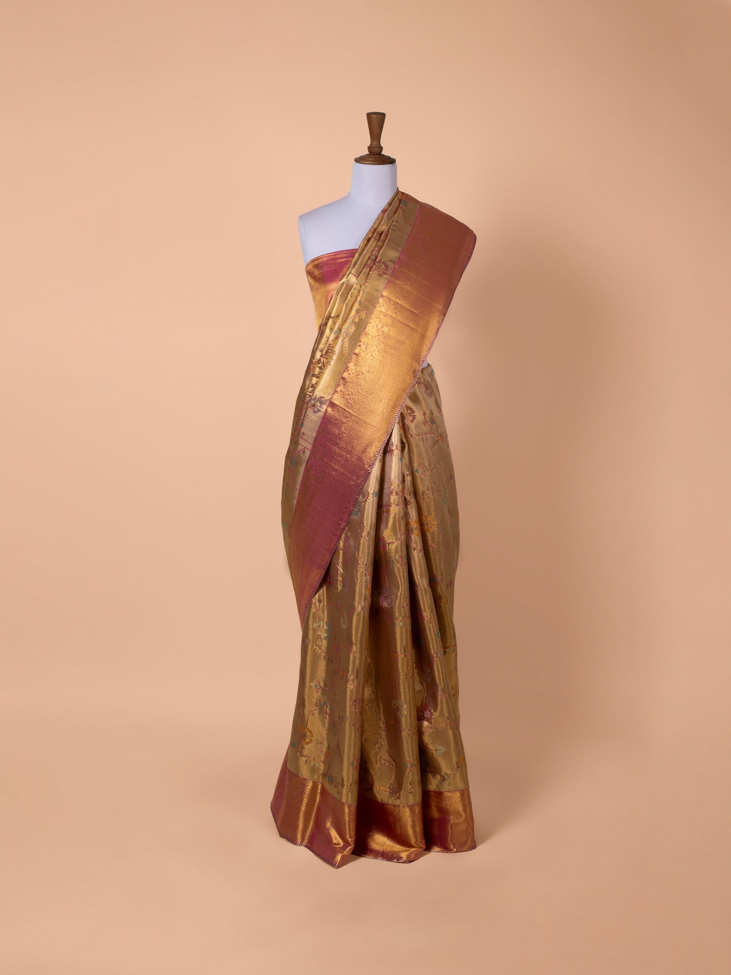 Handwoven Gold Kanjivaram Tissue Saree