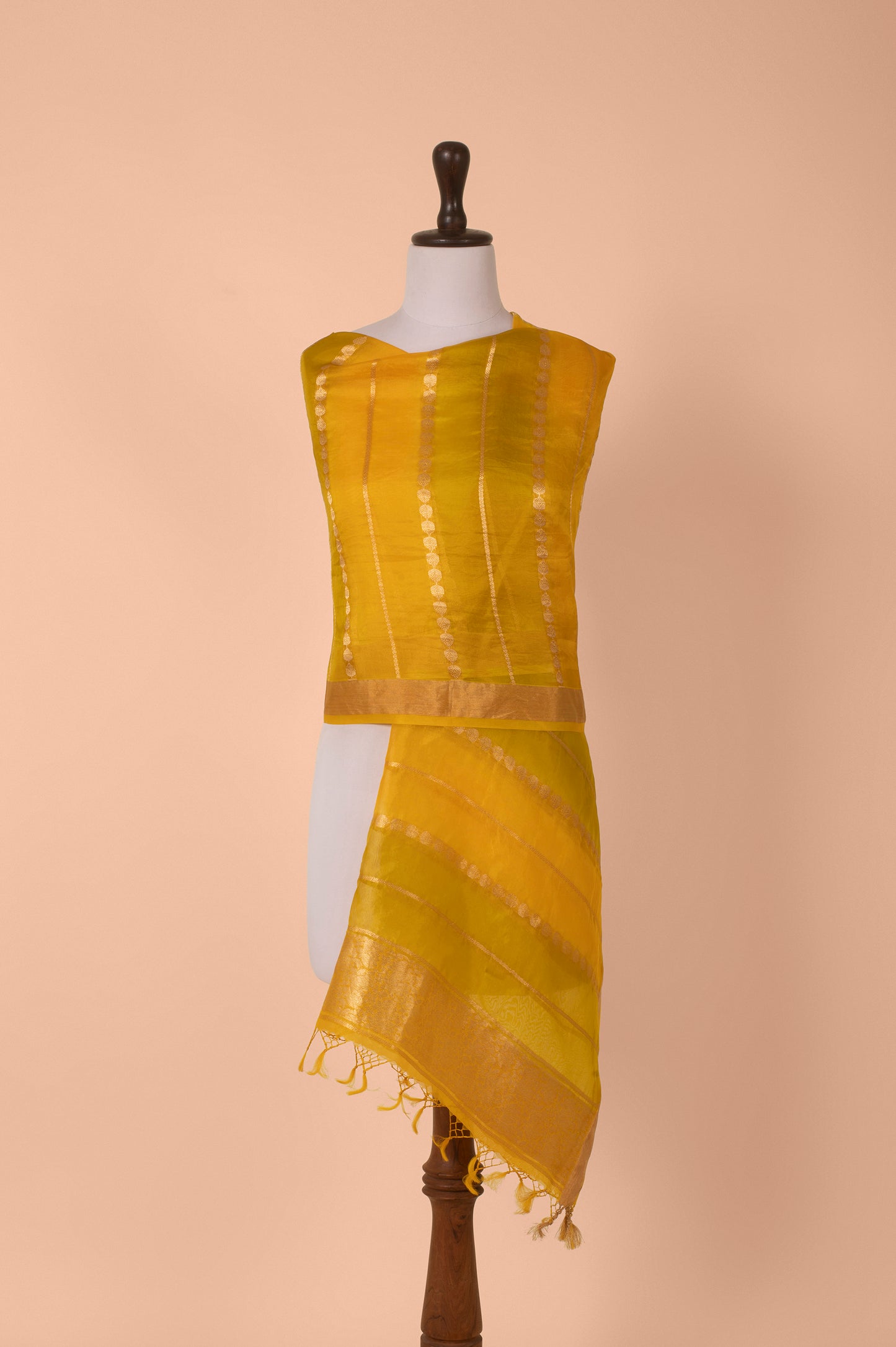 Handwoven Yellow Organza Dupatta