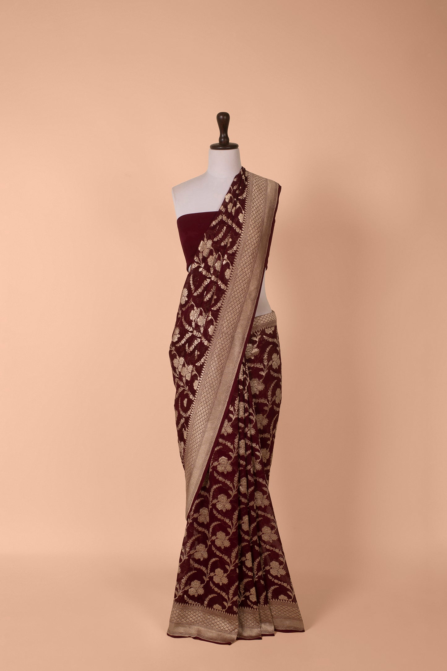 Handwoven Garnet Georgette Saree
