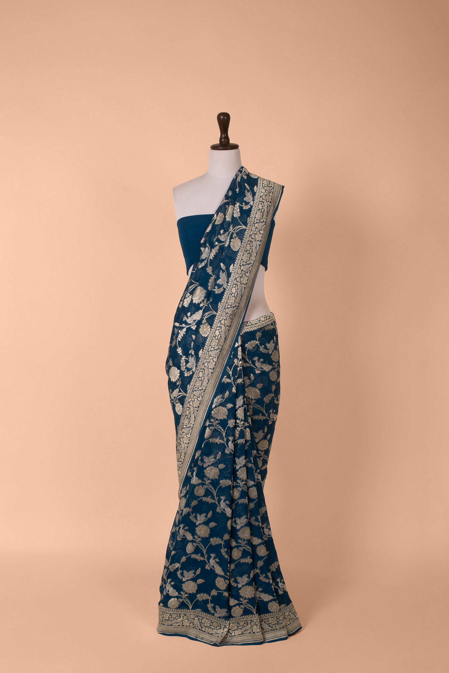 Handwoven Blue Georgette Saree