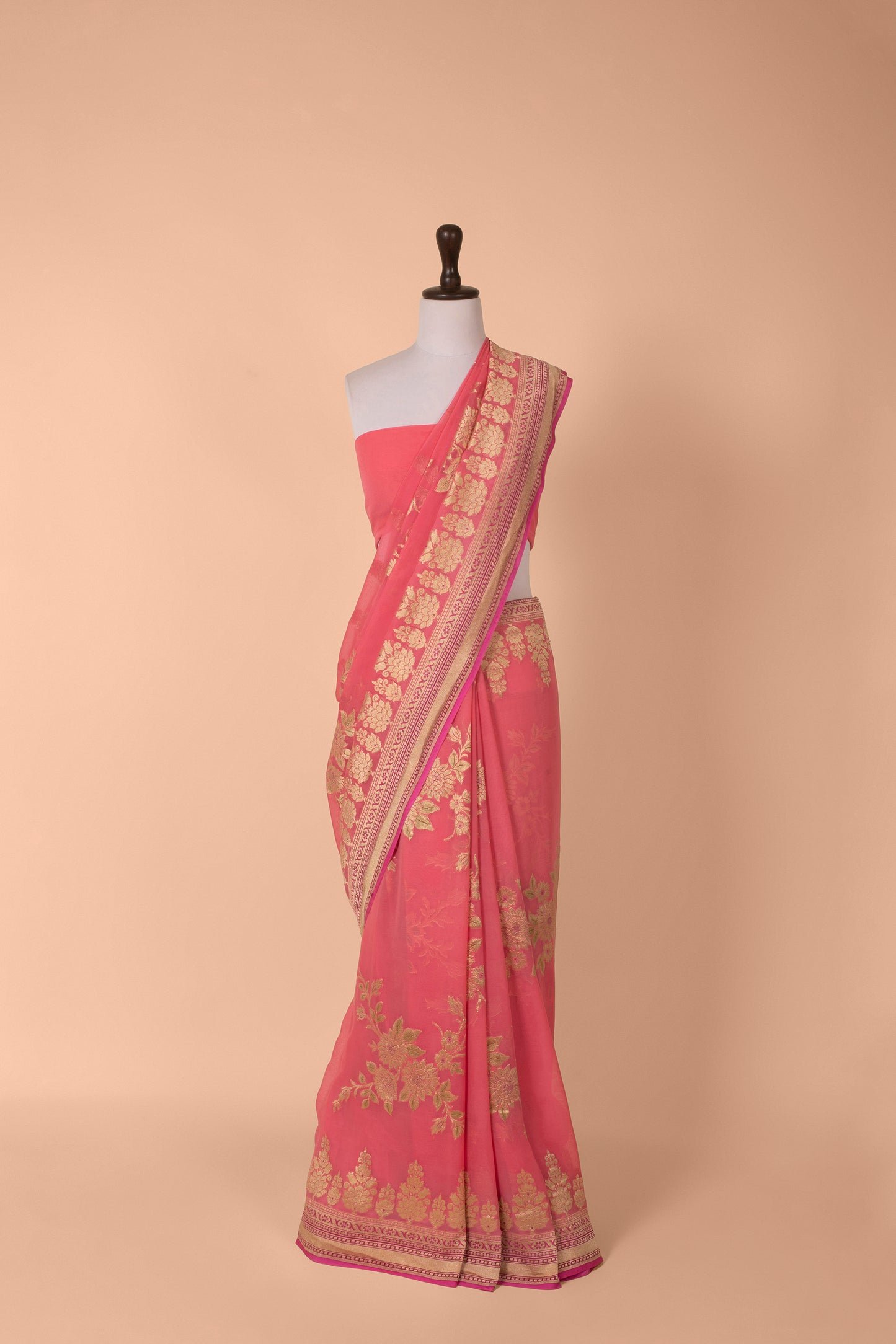 Handwoven Pink Georgette Saree