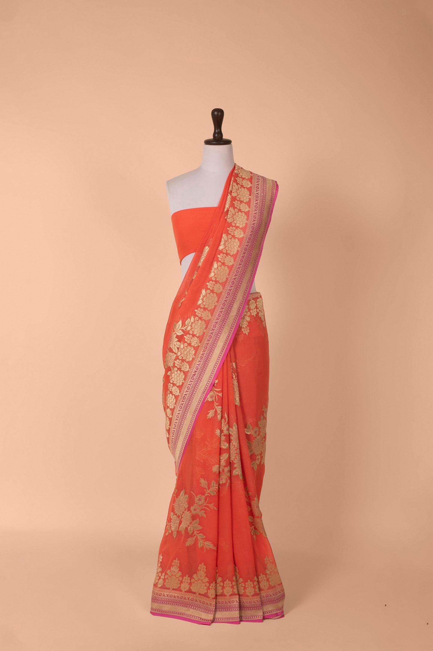 Handwoven Orange Georgette Saree