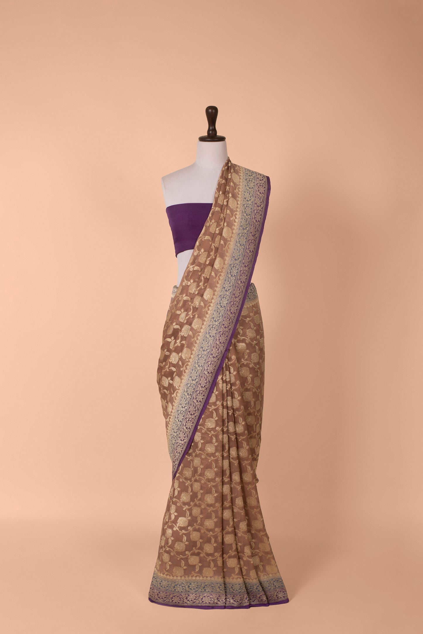 Handwoven Brown Georgette Saree