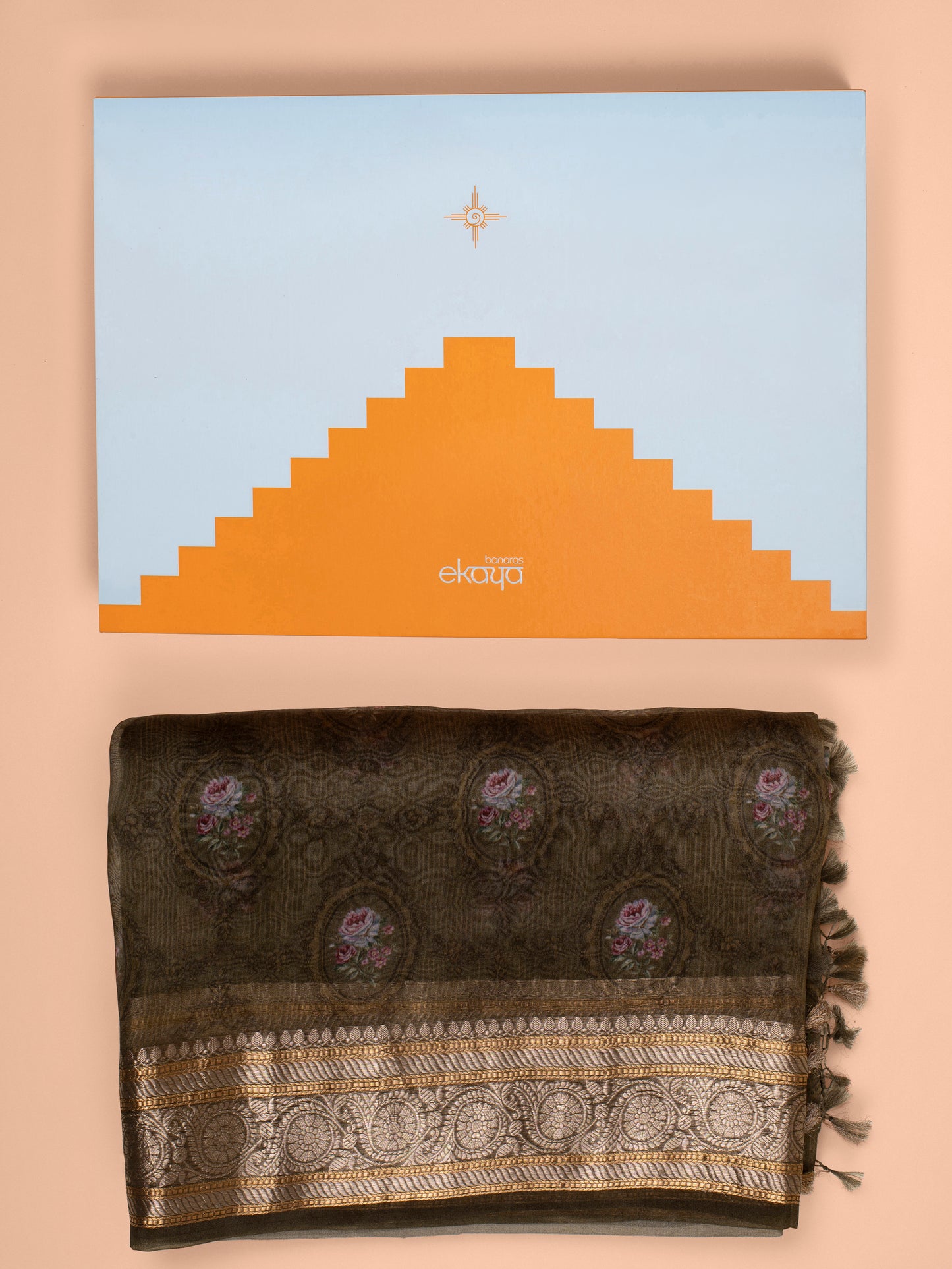 Handwoven Olive Green Digital Printed Organza Saree