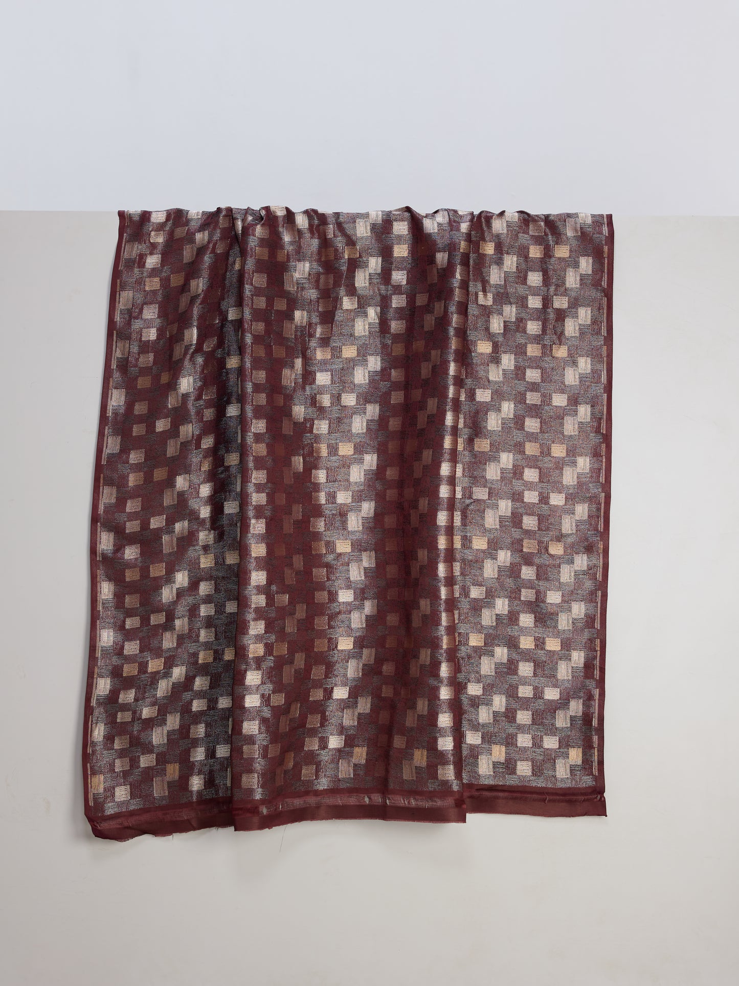 Handwoven Garnet Banarasi Satin Fabric