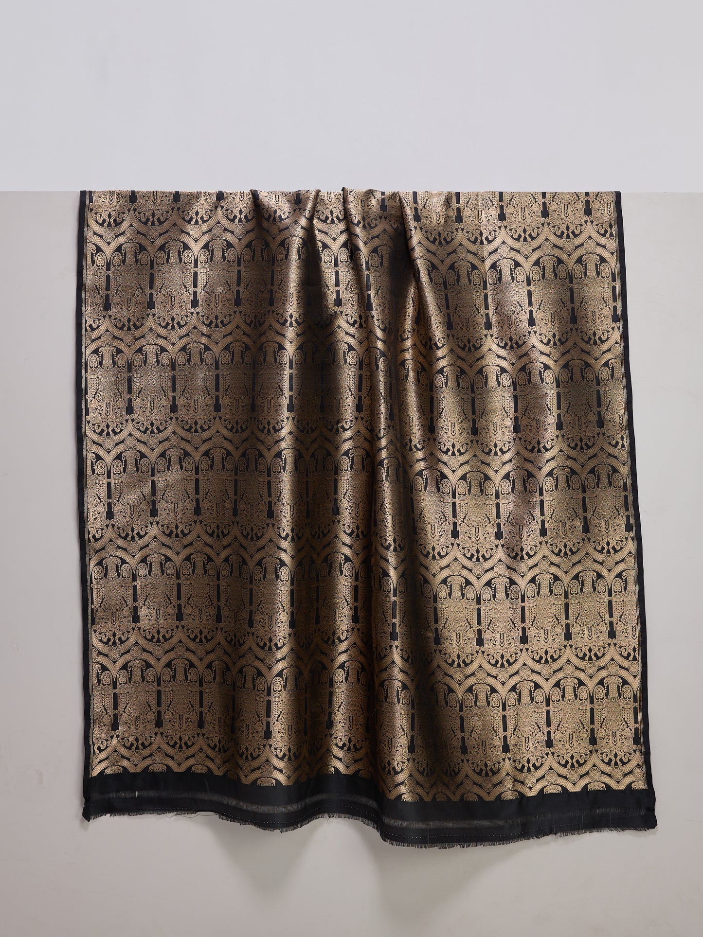Handwoven Black & Gold Banarasi Silk Fabric