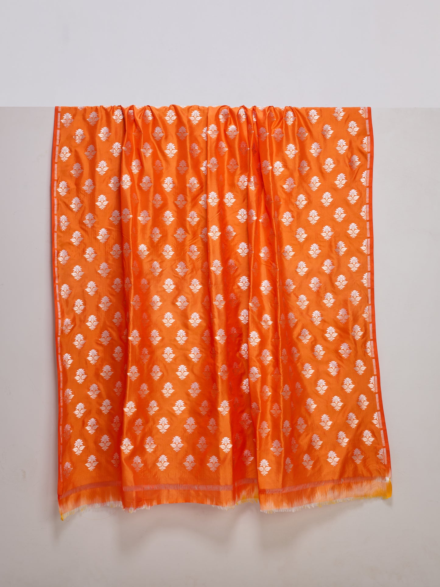 Handwoven Tangerine Banarasi Silk Fabric