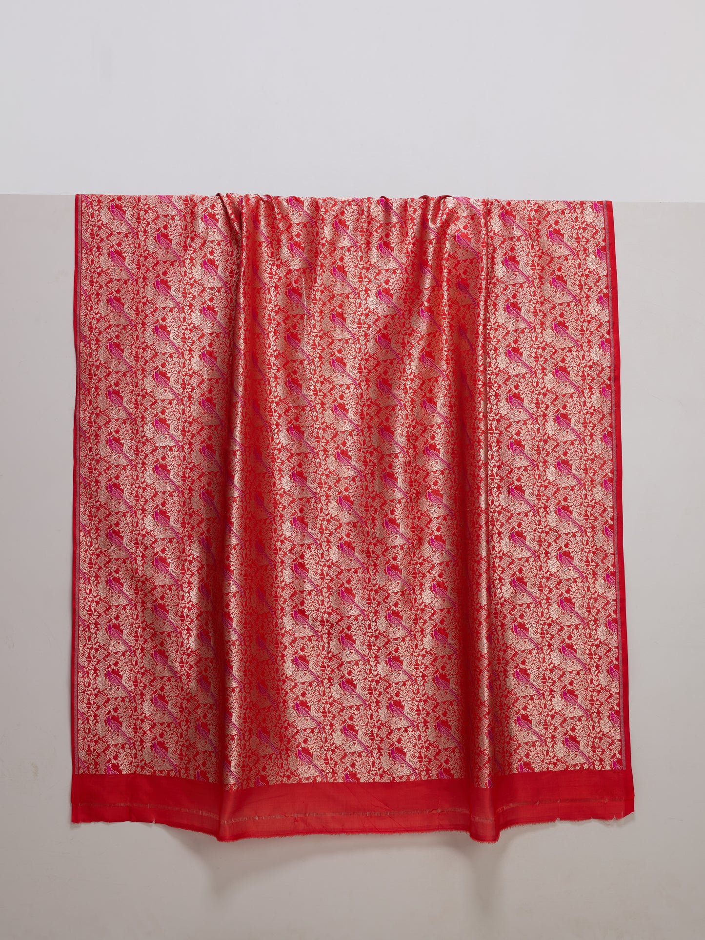 Handwoven Deep Coral Banarasi Silk Fabric
