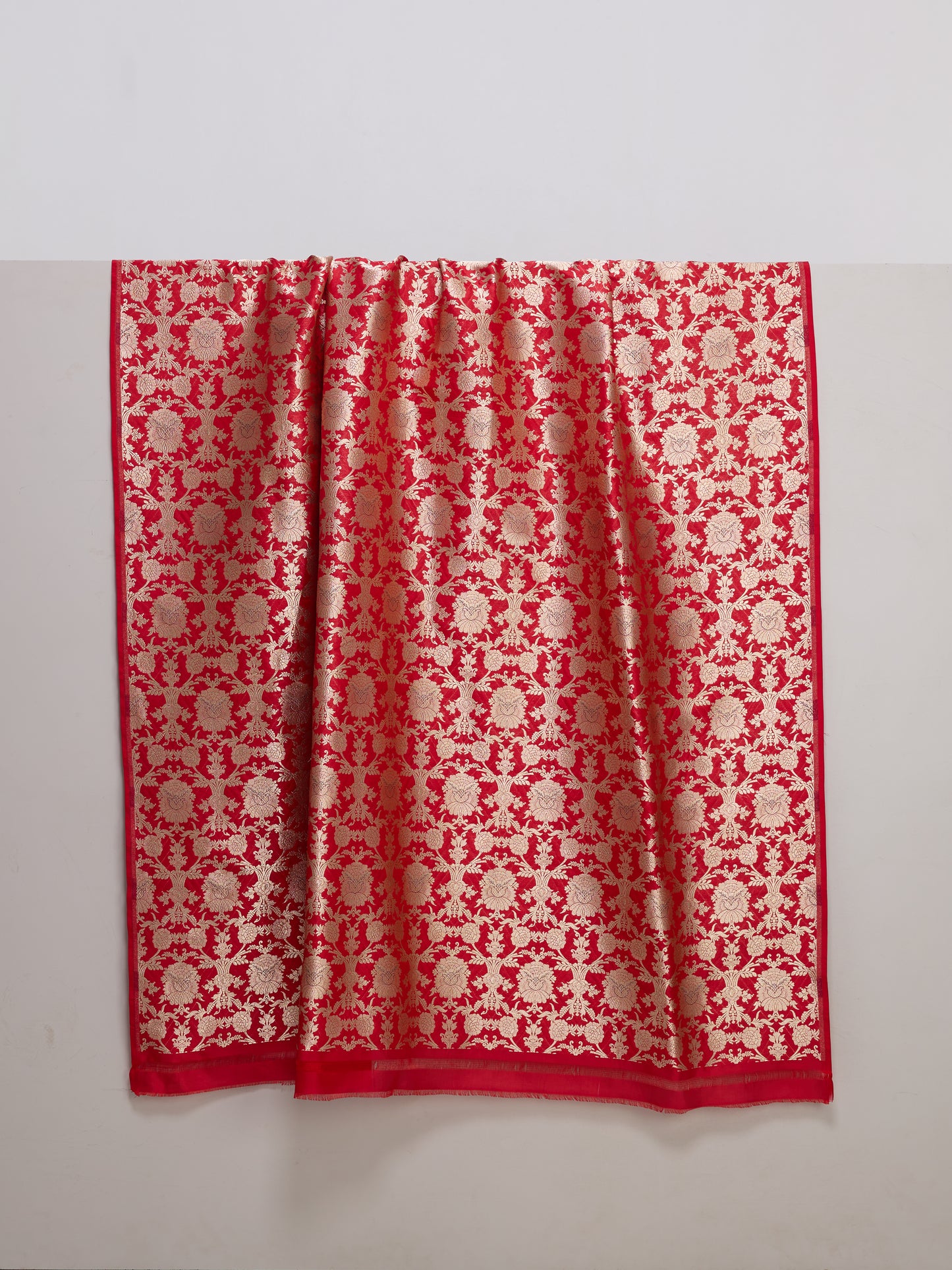 Handwoven Ruby Red Banarasi Silk Fabric