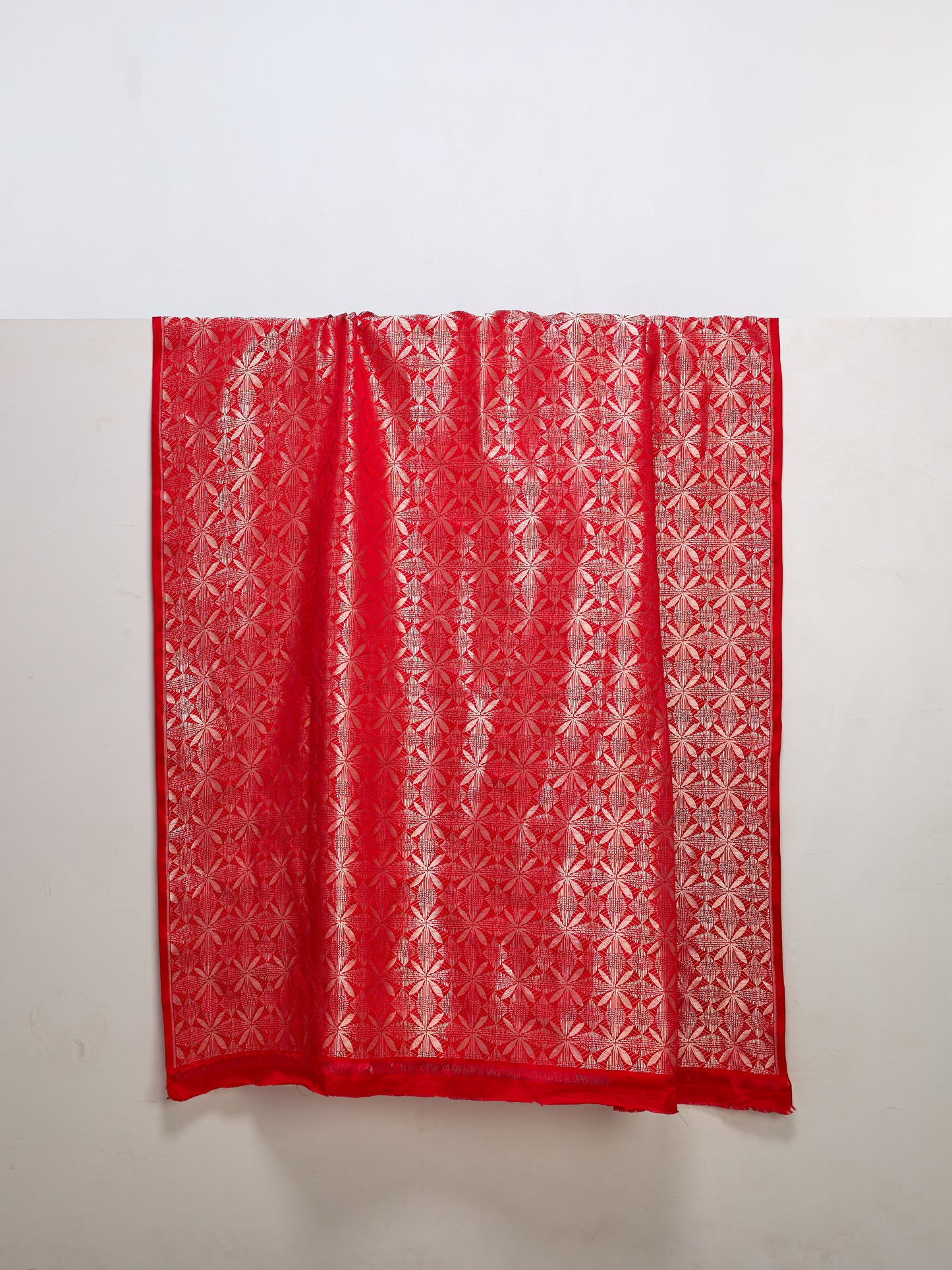 Handwoven Scarlet Red Banarasi Satin Fabric