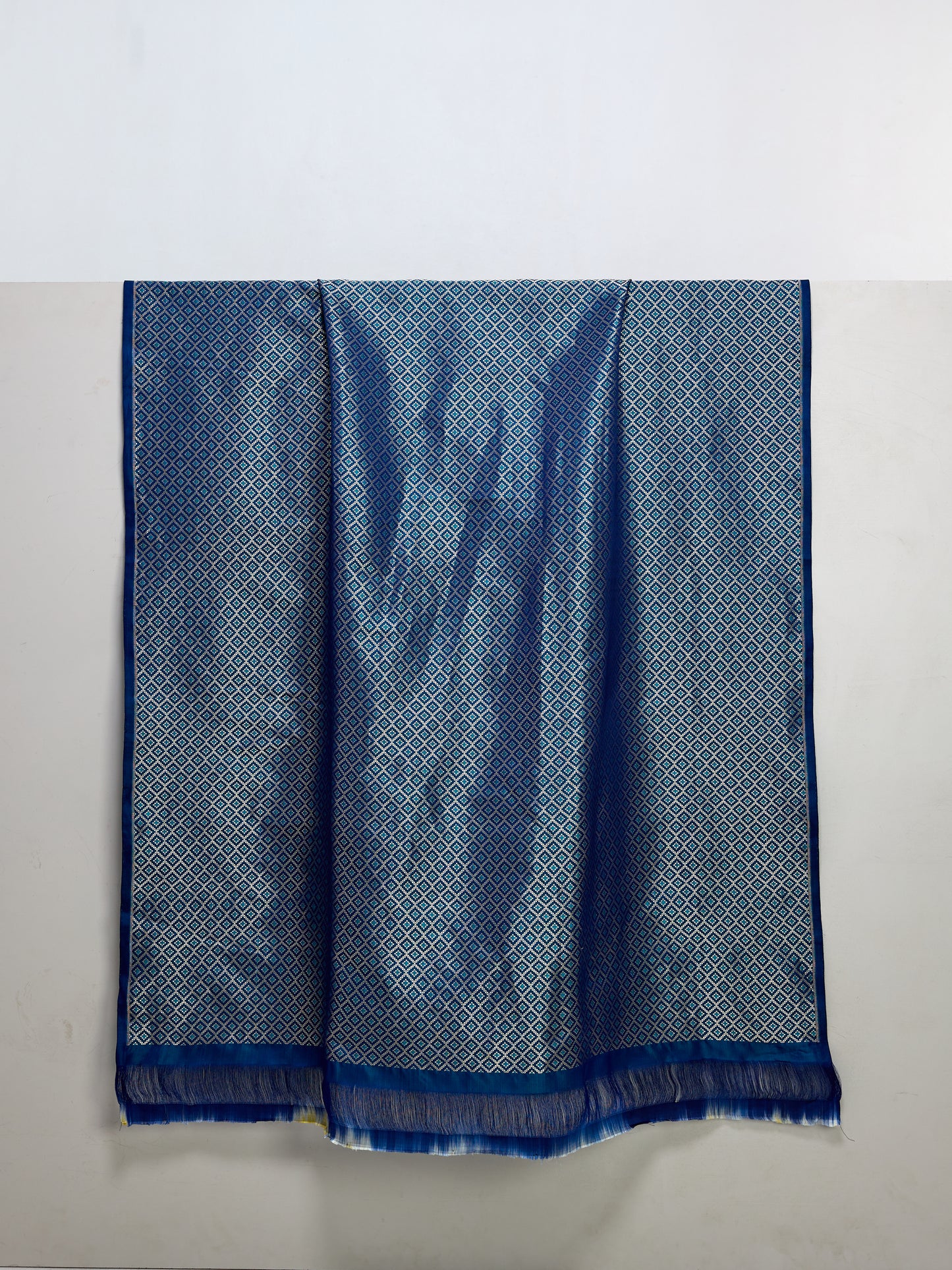 Handwoven Navy Blue Banarasi Satin Fabric