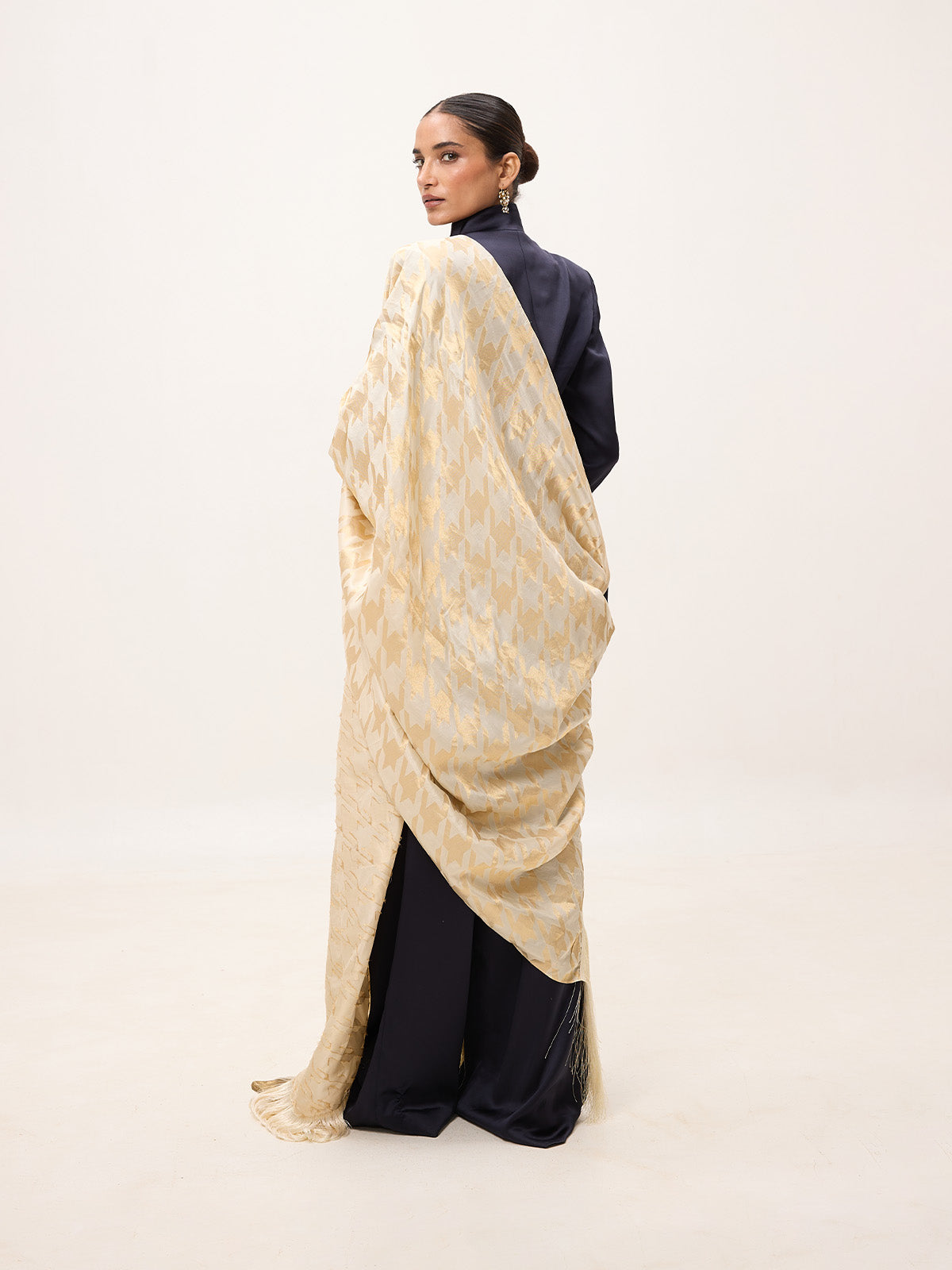 Handwoven Off-White & Gold Silk Scarf