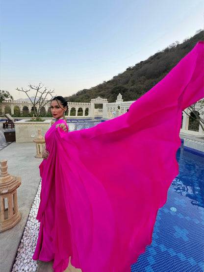 Rakul Preet Singh in Handwoven Ekaya Pink Silk Saree