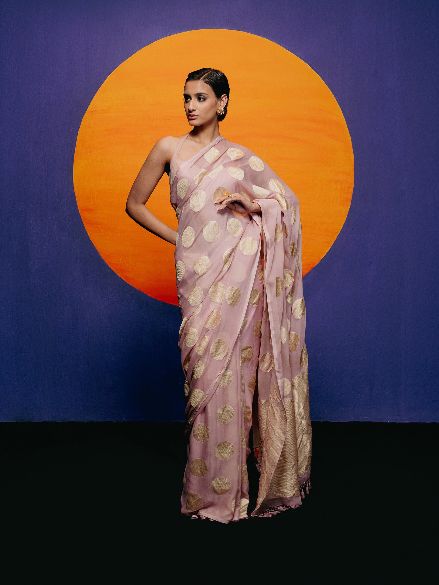 Handwoven Dusty Pink Georgette Saree