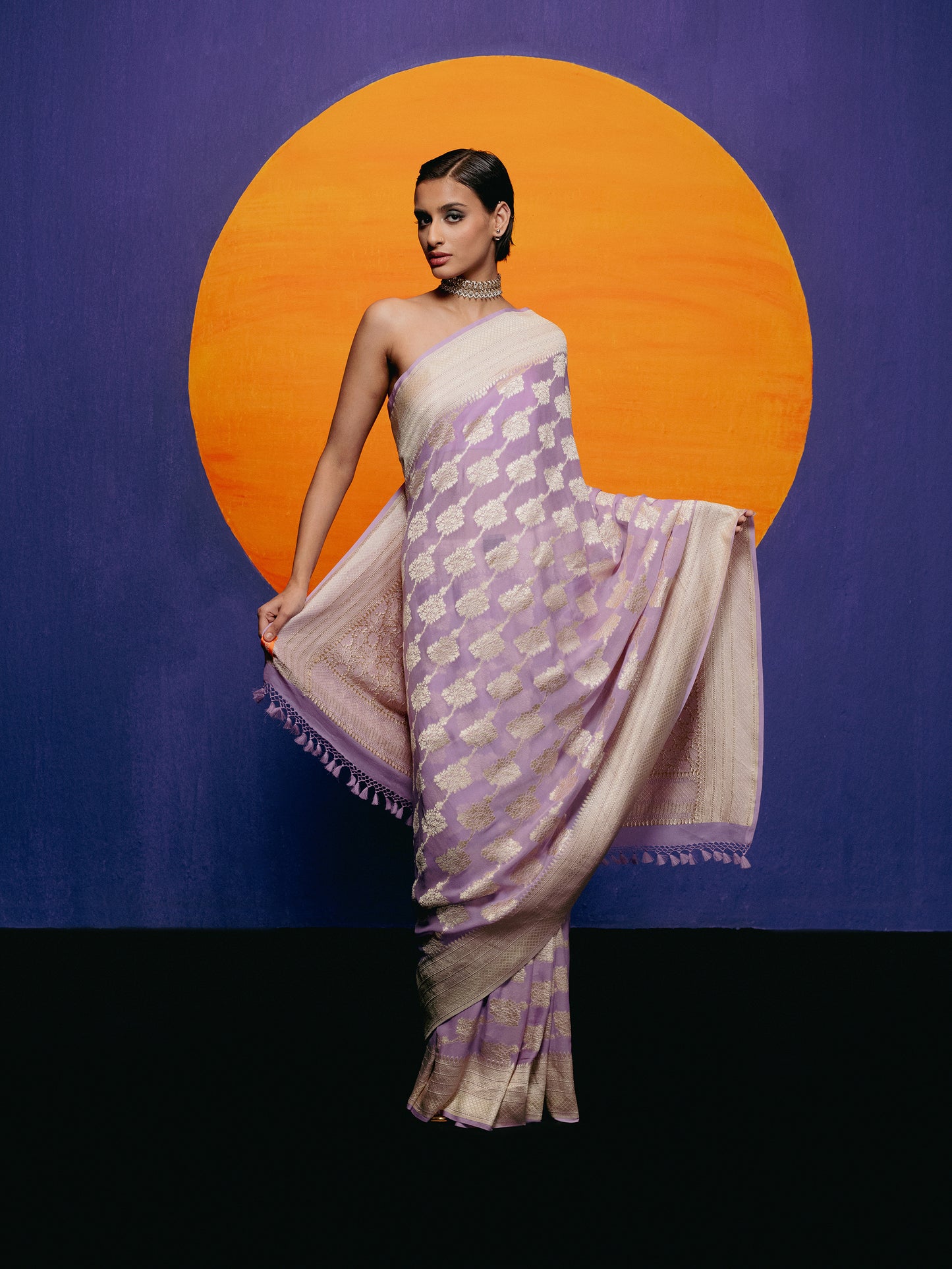 Handwoven Amethyst Purple Georgette Saree