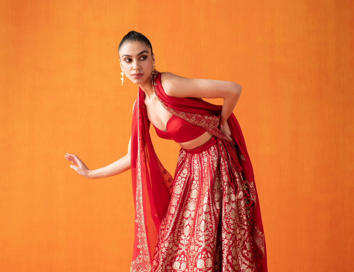 Handwoven Red Silk Lehenga