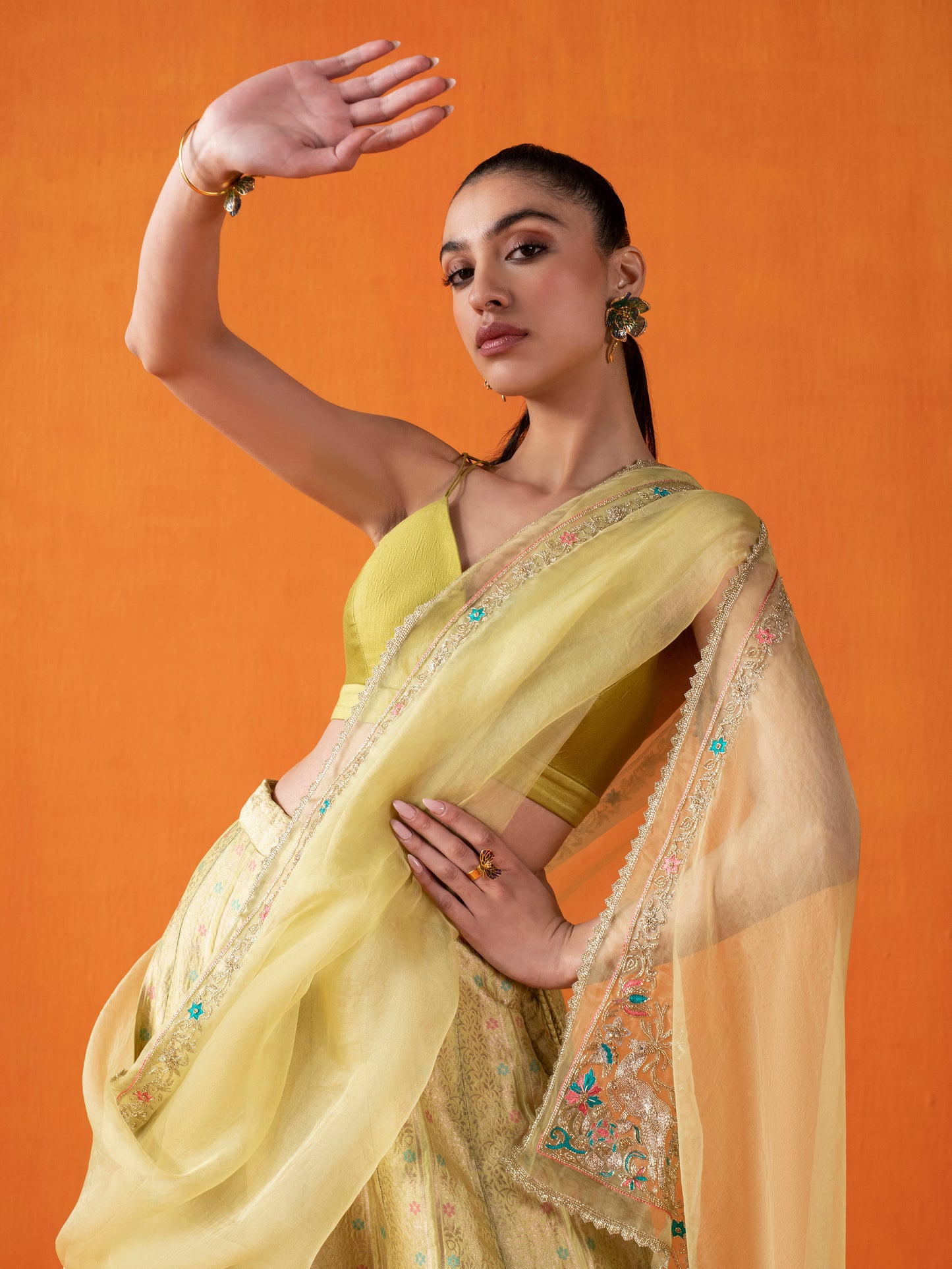 Handwoven Green Silk Lehenga