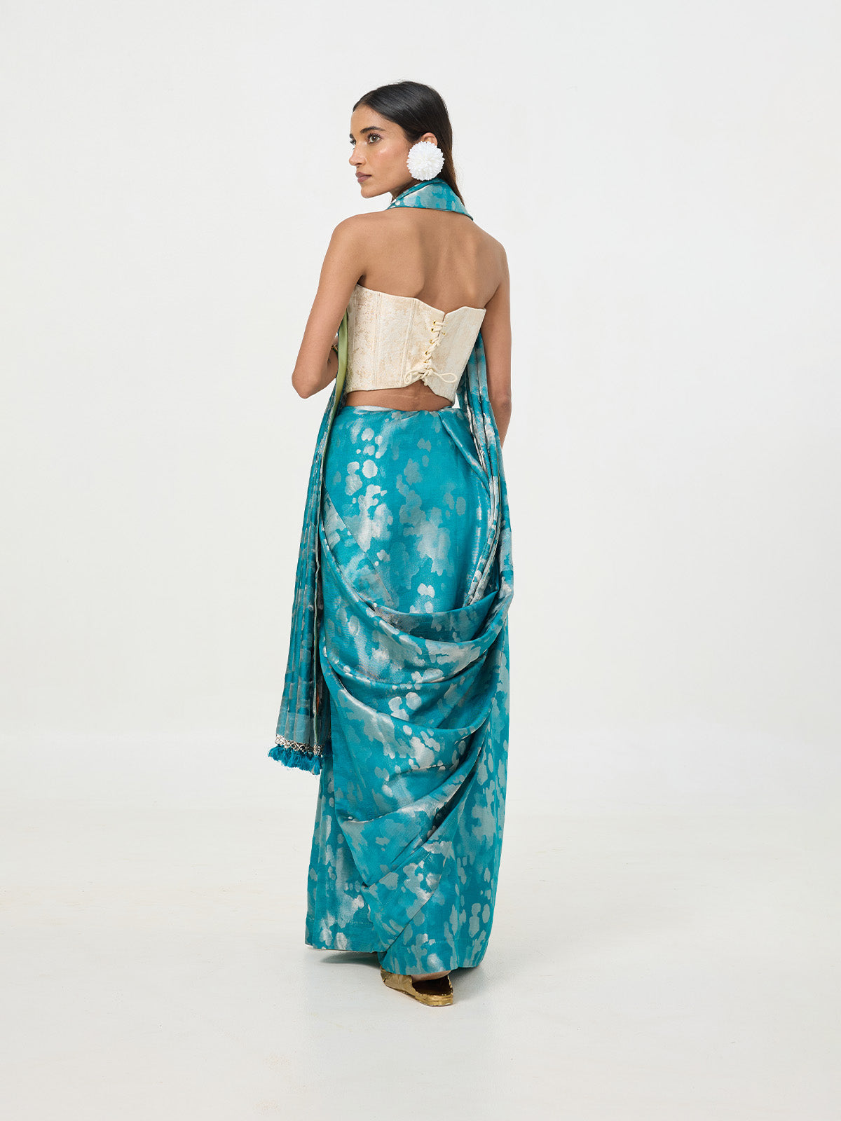 Handwoven Turquoise Blue Tissue Saree
