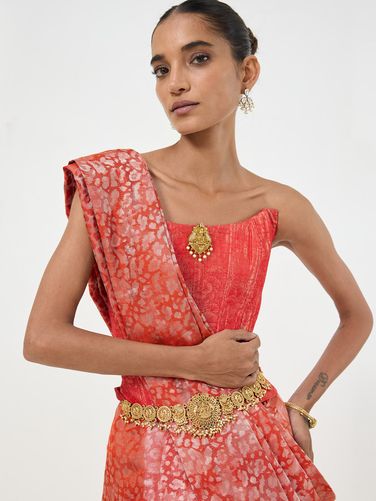 Handwoven Rust Orange Tissue Saree