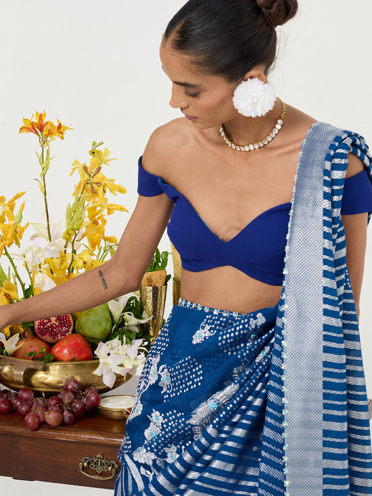 Handwoven Navy Blue Chiffon Saree
