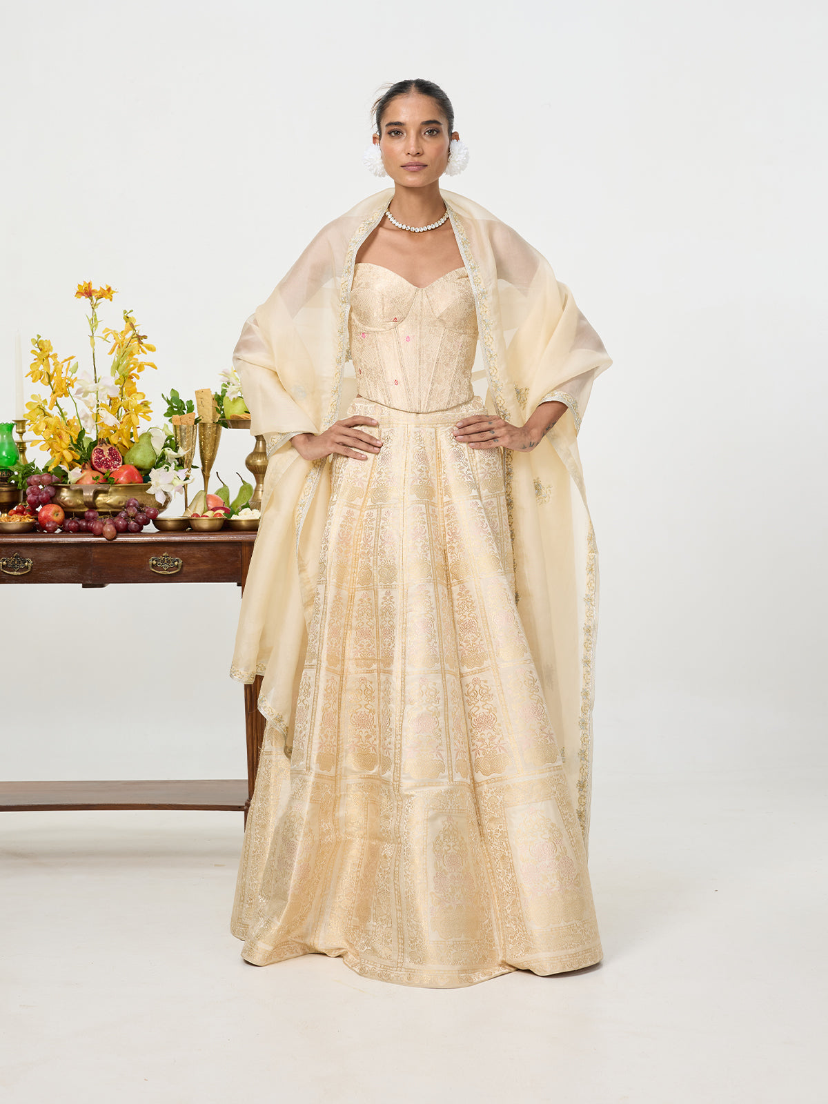 Handwoven Beige Banarasi Corset