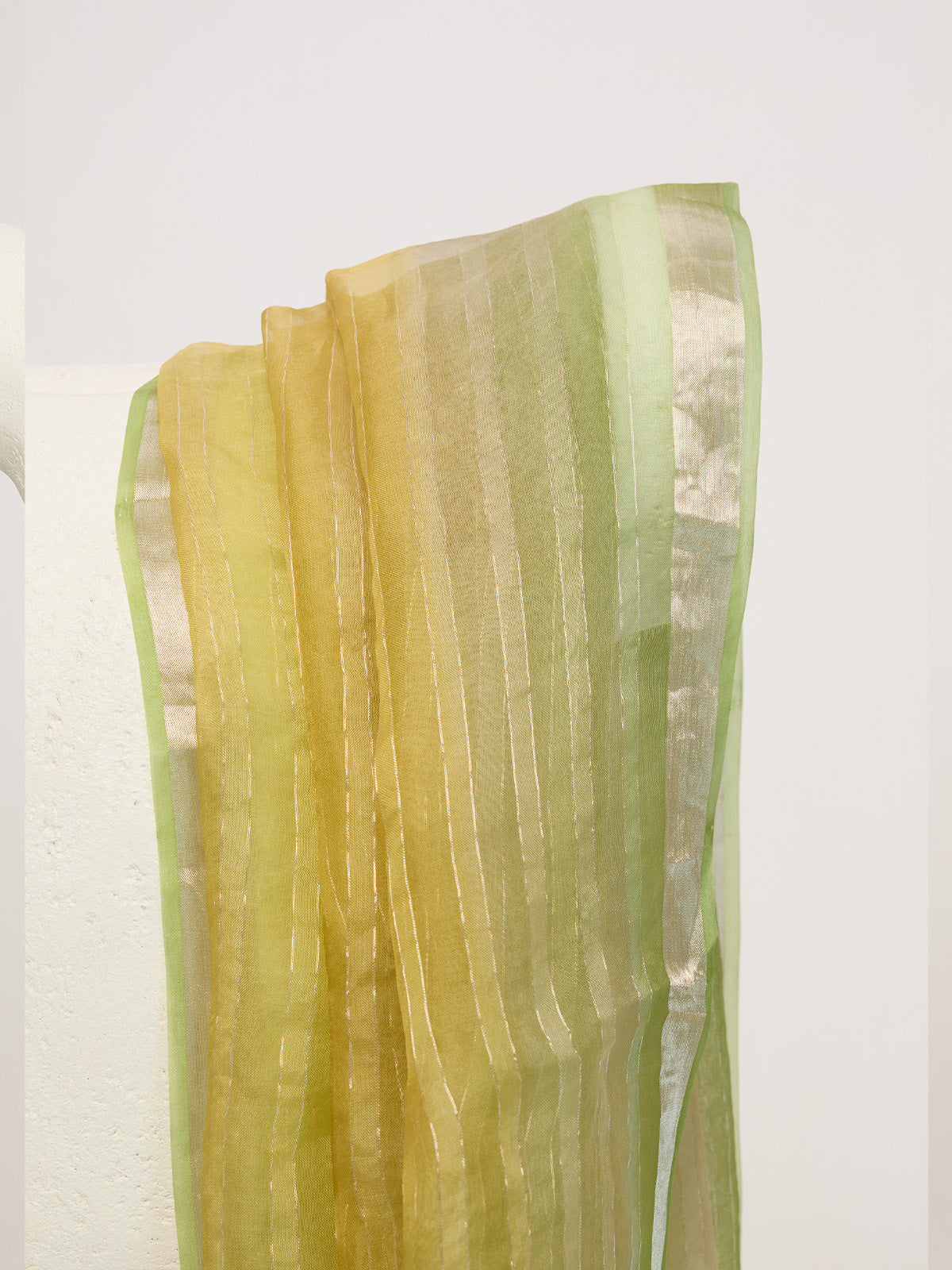 Handwoven Sea Green & Gold Striped Dupatta
