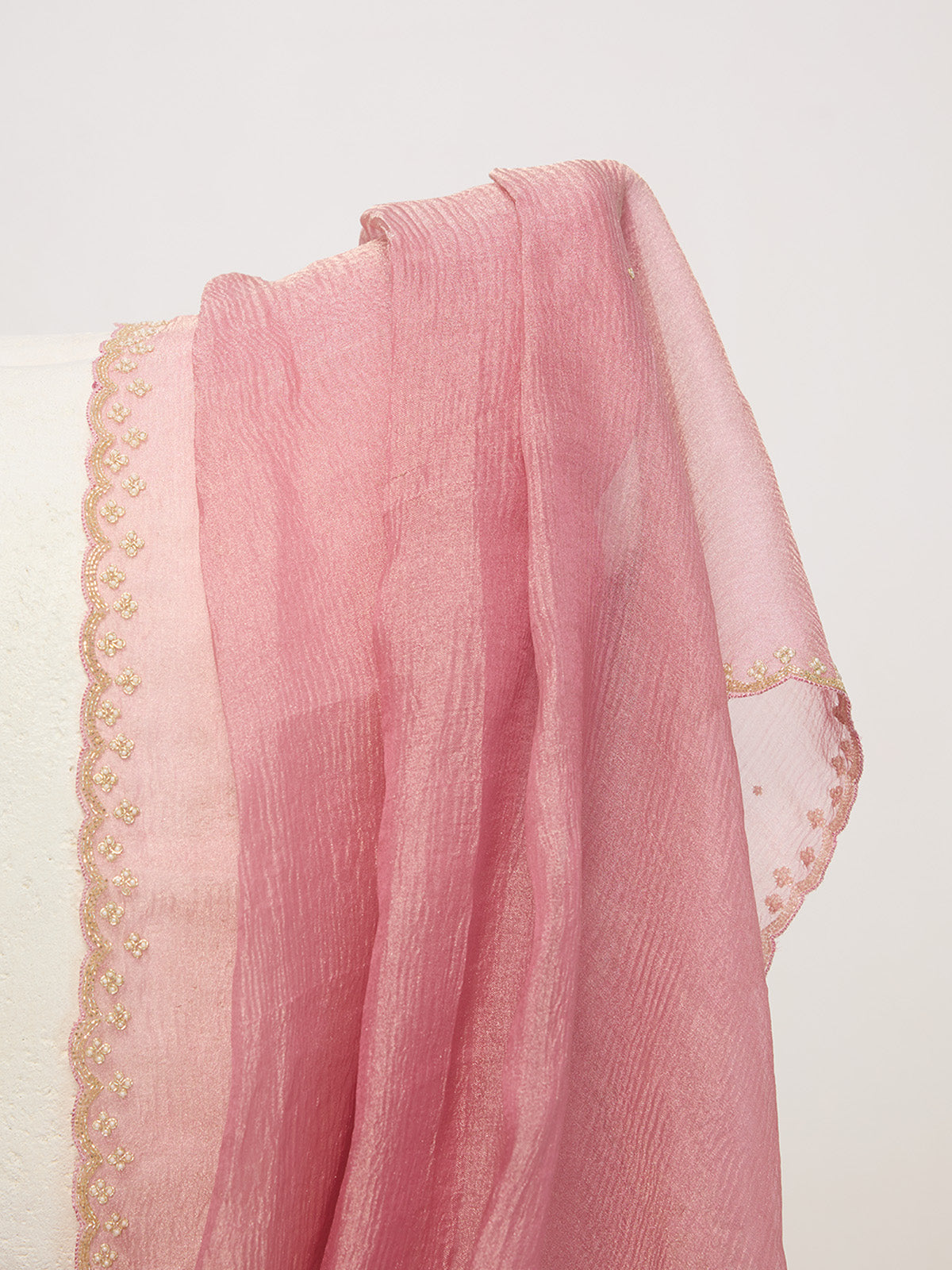 Handwoven Rose Gold Tissue Embroidered Dupatta