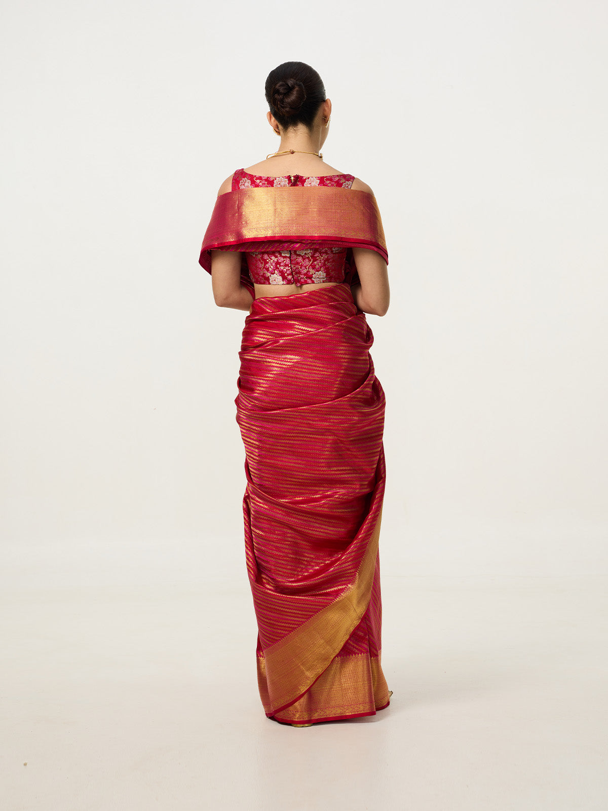 Handwoven Red & Pink Striped Kanjivaram Saree