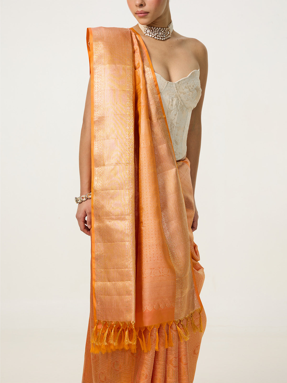 Handwoven Orange Kanjivaram Saree