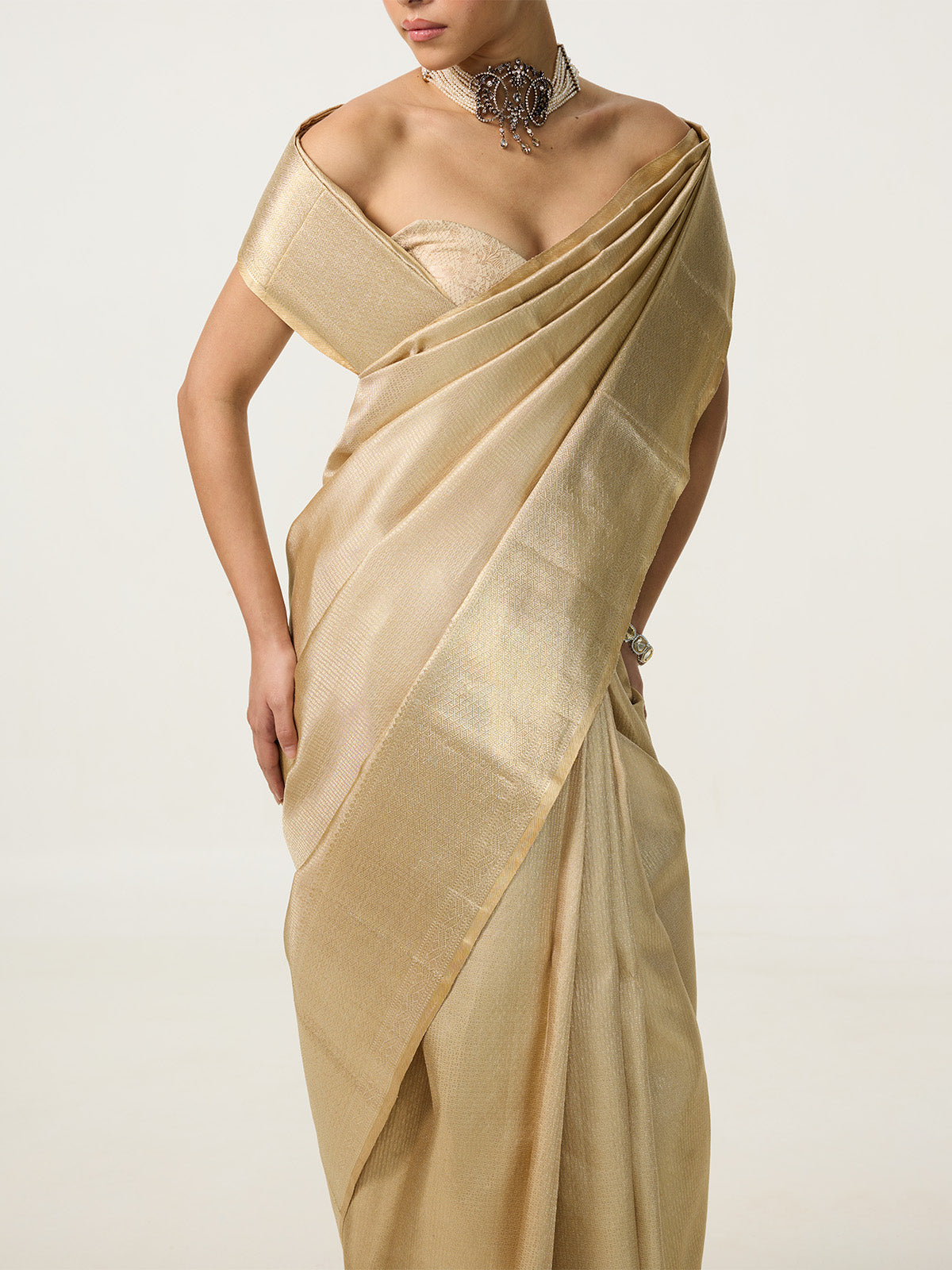 Handwoven Beige-Gold Kanjivaram Saree