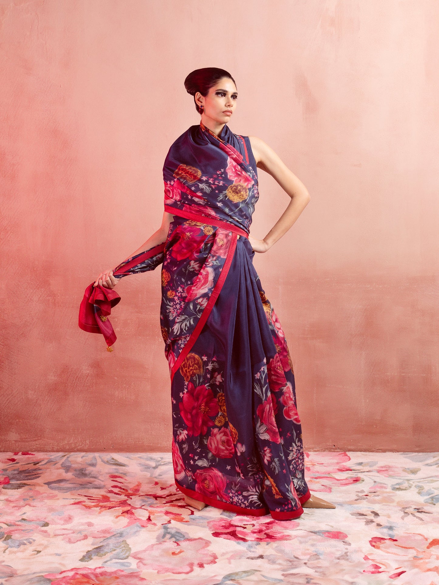 Prussian Blue Printed Saree