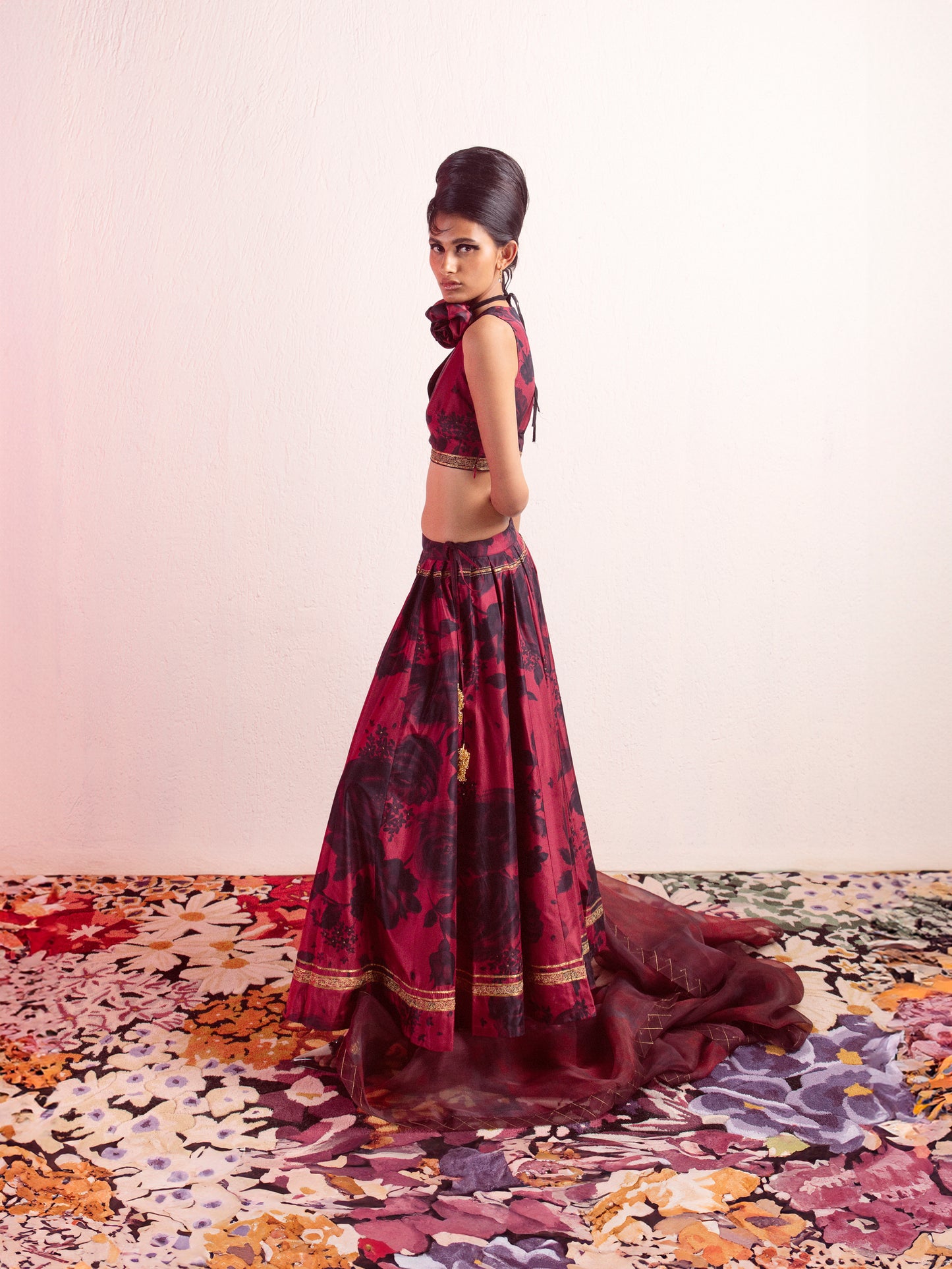 Deep Garnette Hand-Embroidered Lehenga