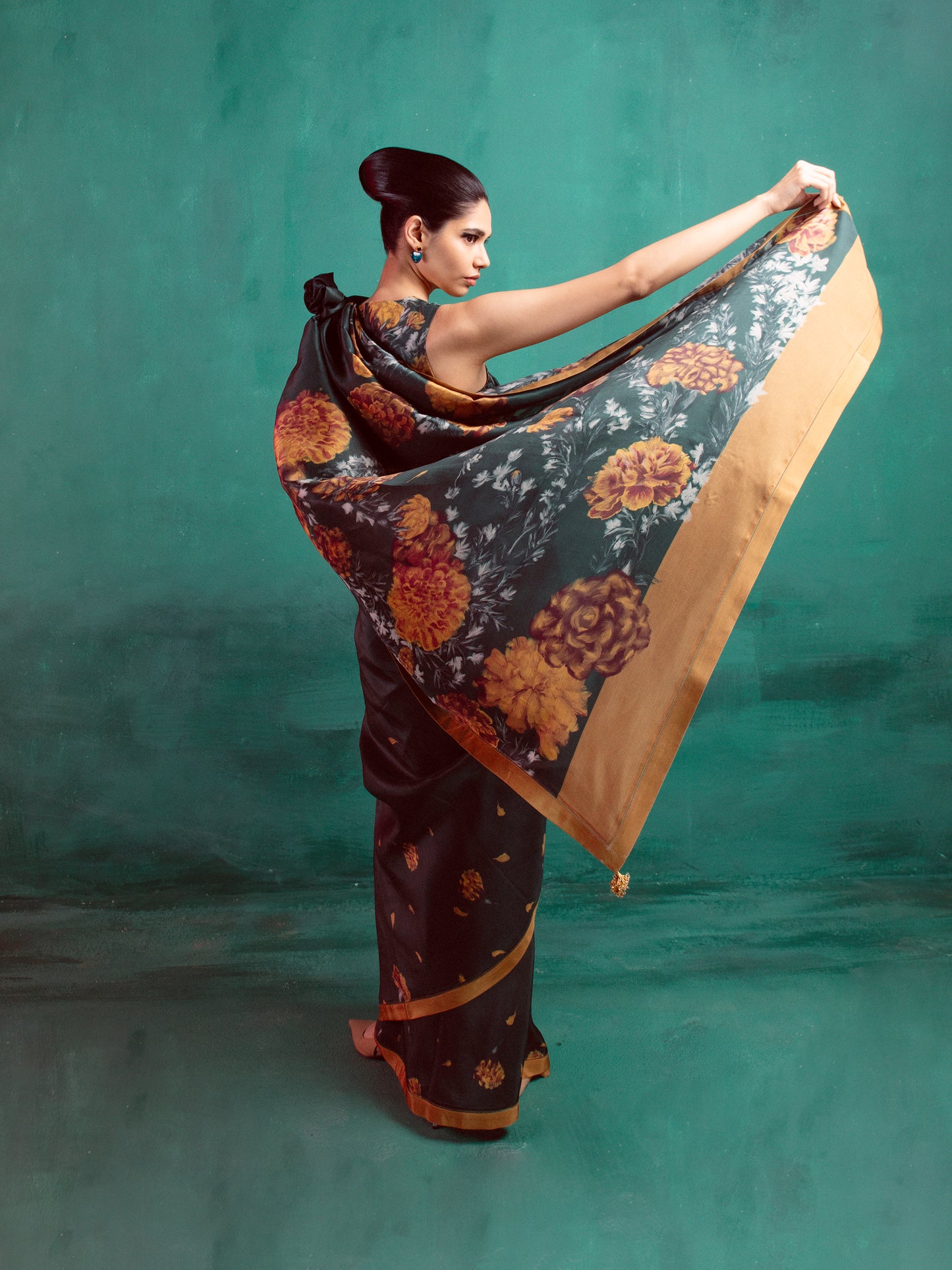 Bottle Green Printed Saree