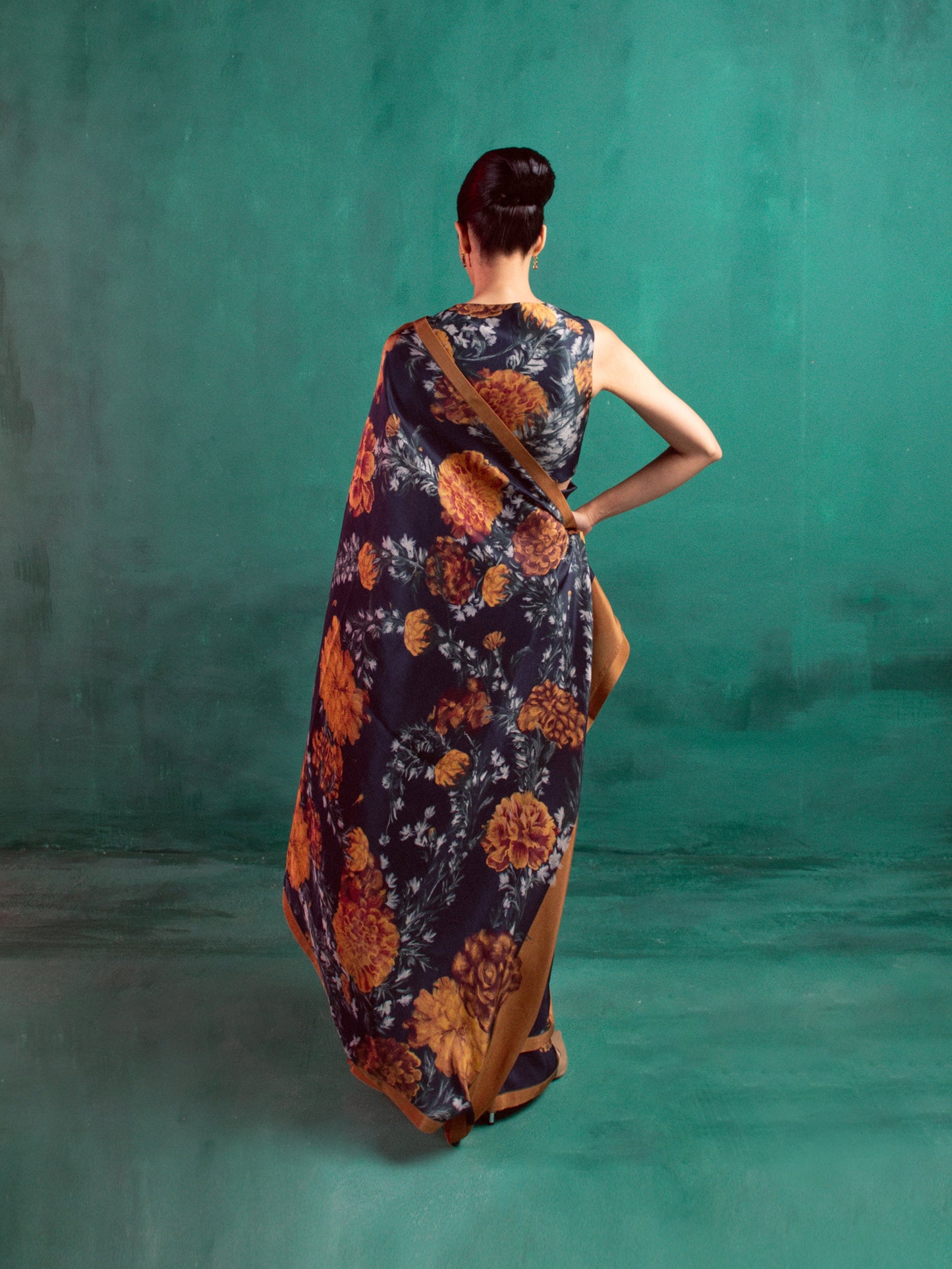 Navy Blue Printed Saree