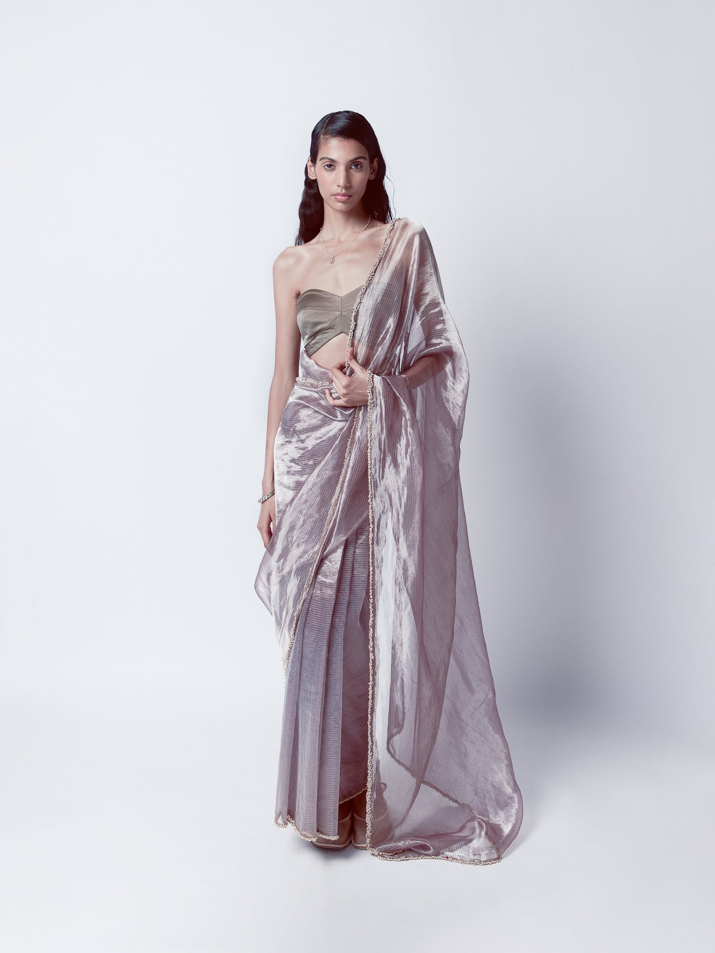Handwoven Smoky Mauve Tissue Saree