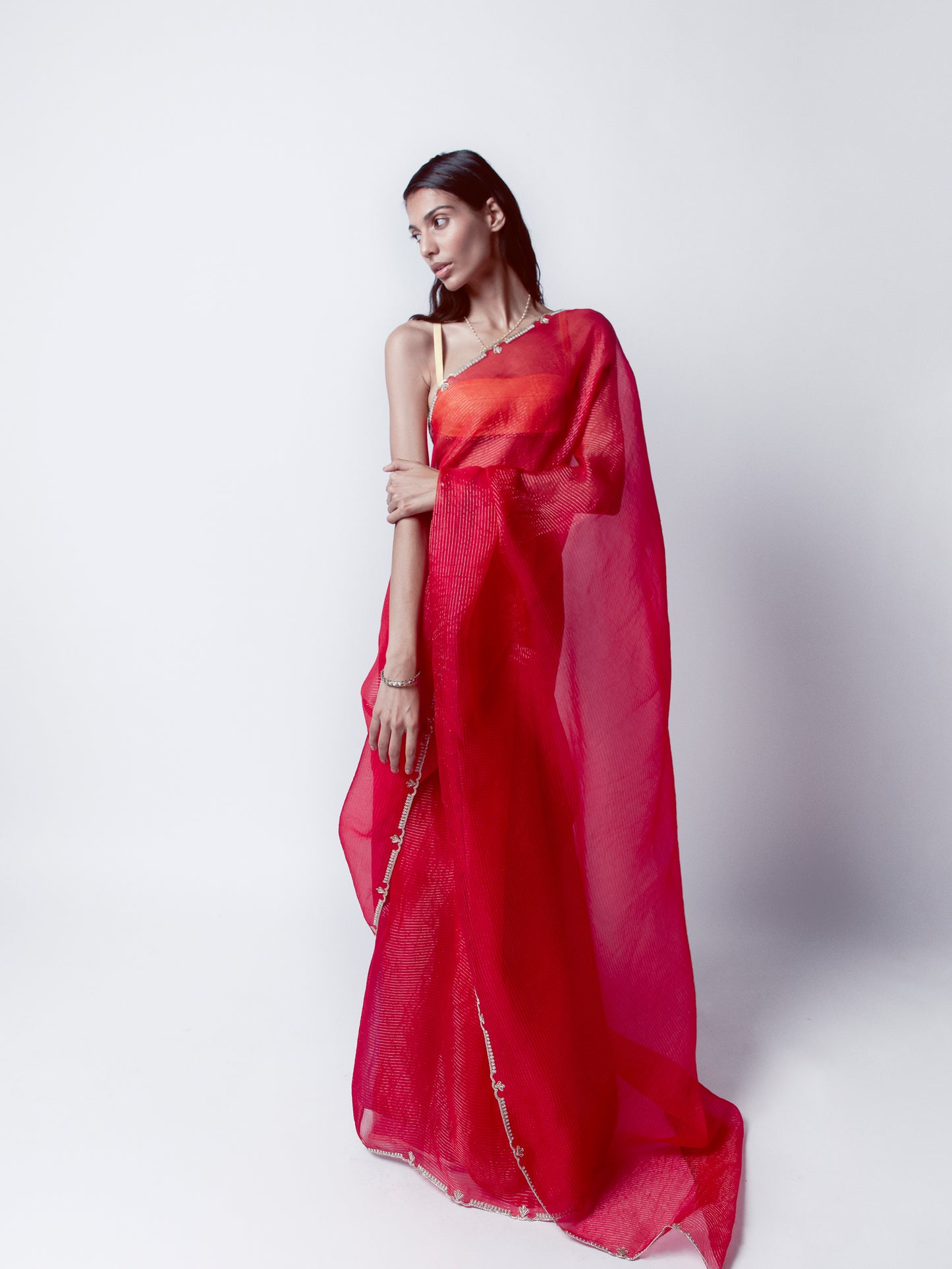 Handwoven Ruby Red Organza Saree