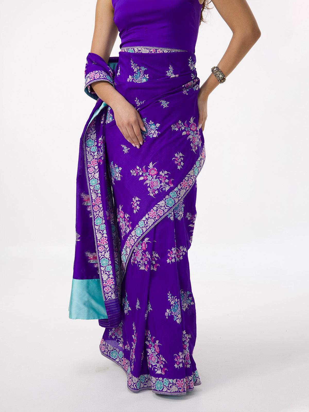Handwoven Indigo Blue Silk Kadhwa Banarasi Saree