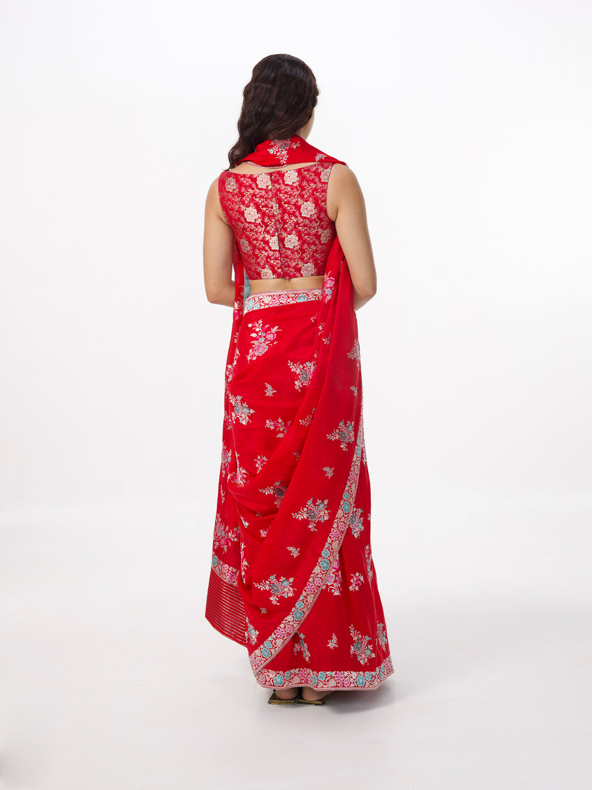 Handwoven Scarlet Silk Kadhwa Banarasi Saree