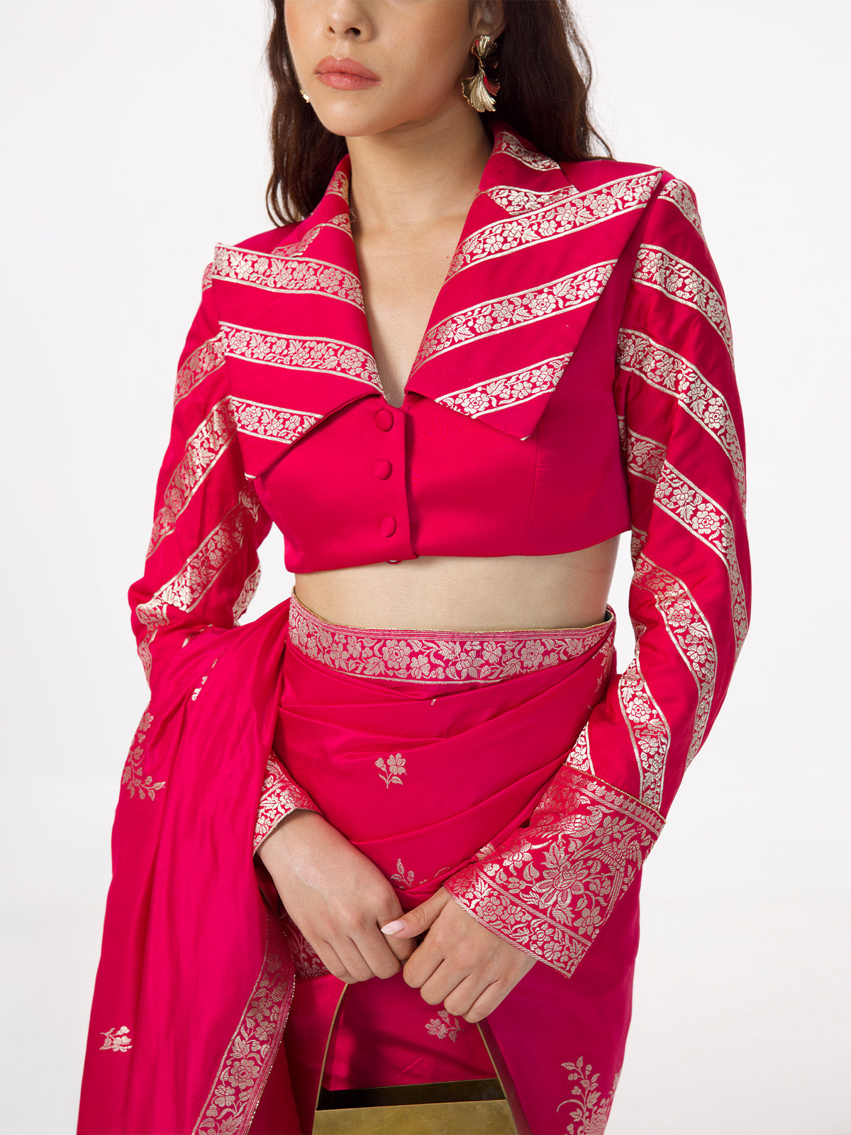 Handwoven Electric Pink Silk Cutwork Banarasi Saree