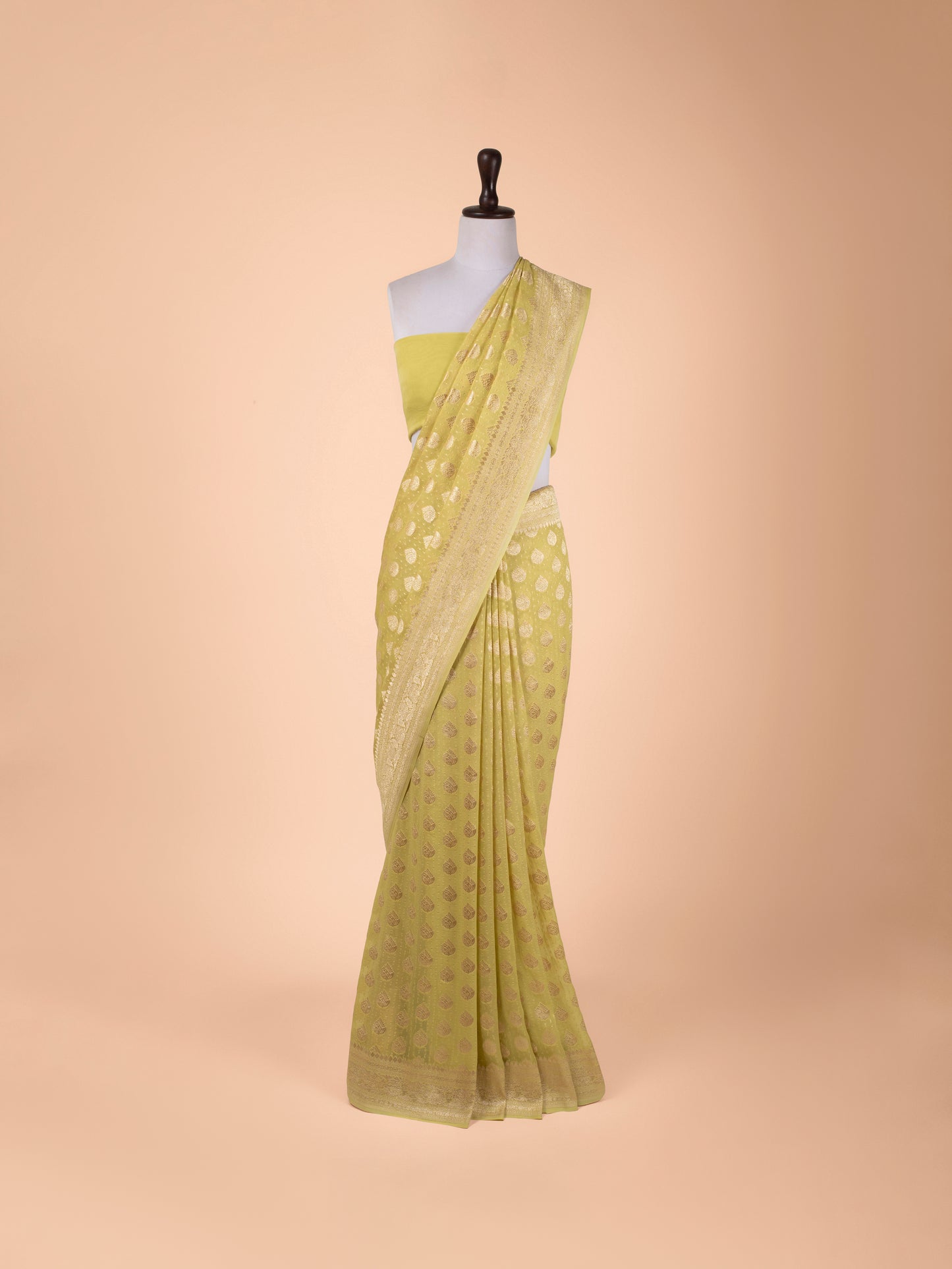 Handwoven Pista Green Georgette Saree