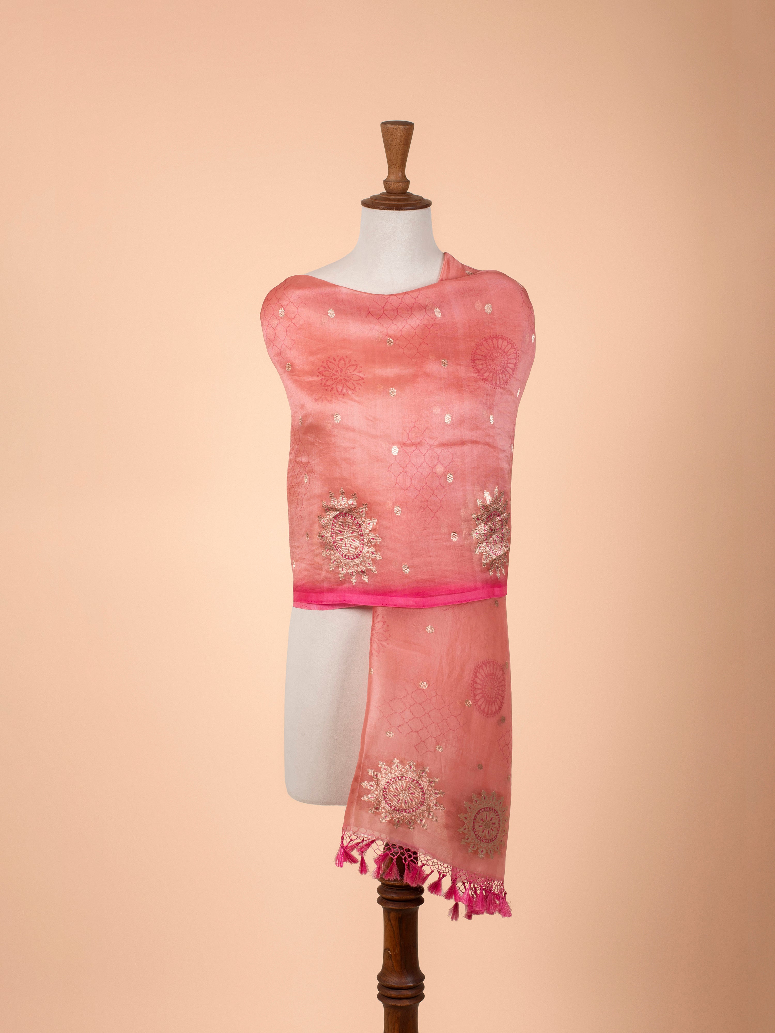 Mulmul Organza Taveli Pink Dupatta