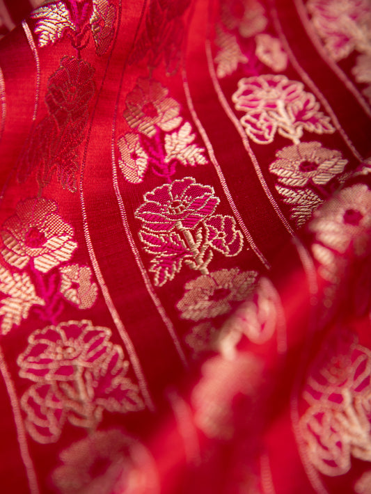 Handwoven Red Satin Silk Fabric