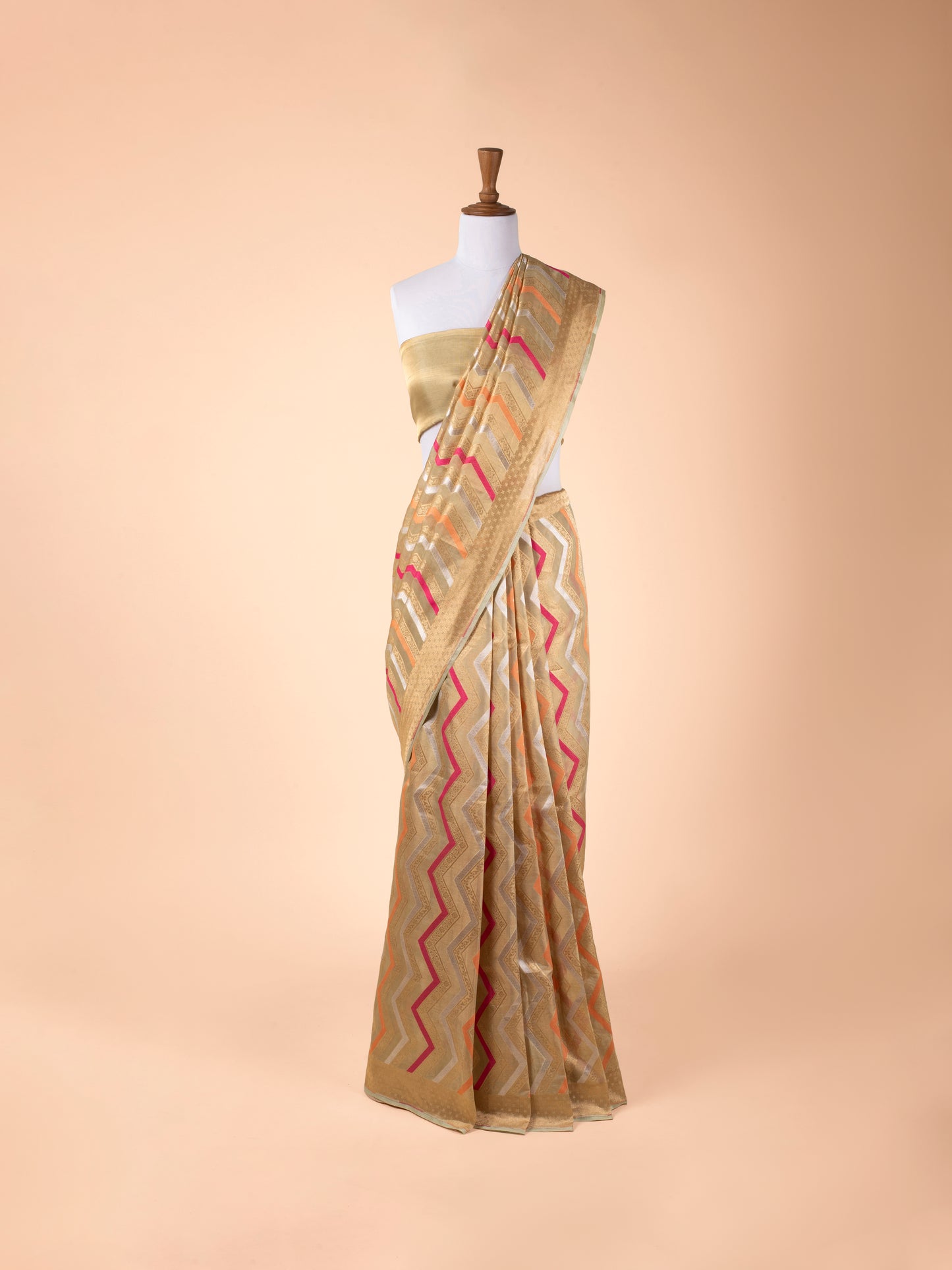 Handwoven Beige Tissue Saree