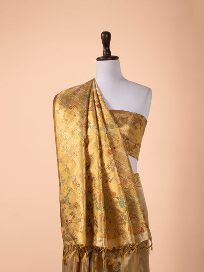 Handwoven Golden Creme Tissue Silk Saree