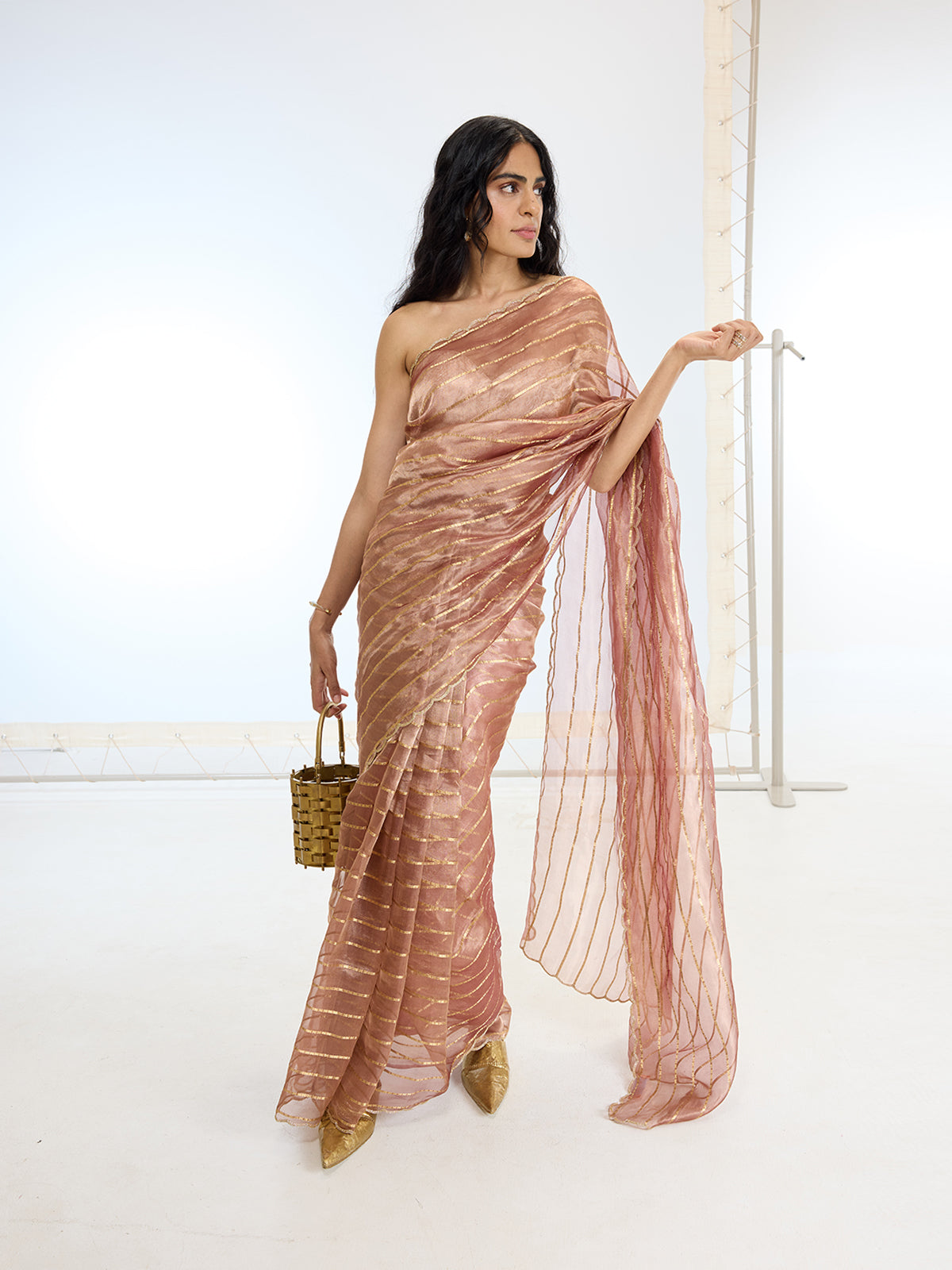 Handwoven Peach Tissue Saree