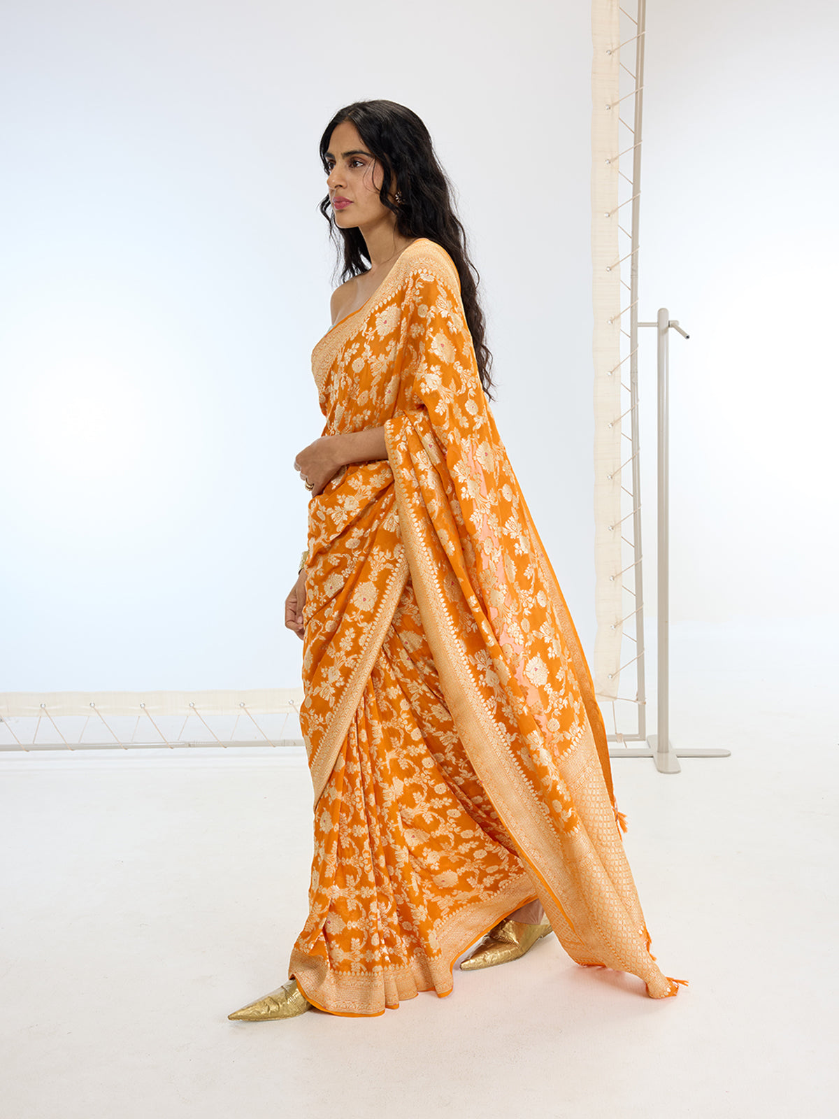 Handwoven Orange Georgette Saree
