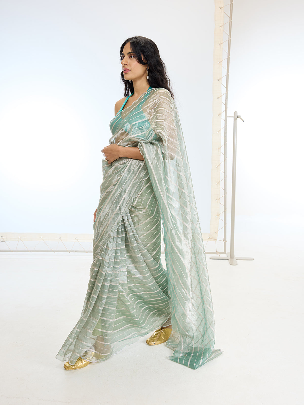 Handwoven Aqua Blue Tissue Saree
