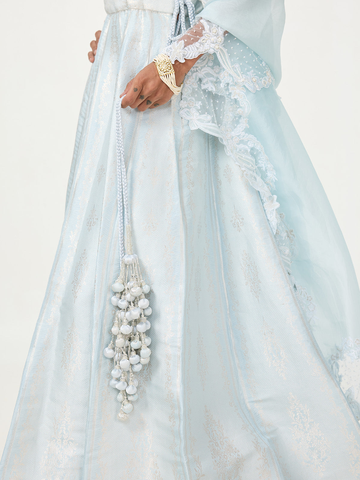 Handwoven Ice-Blue Banarasi Lehenga