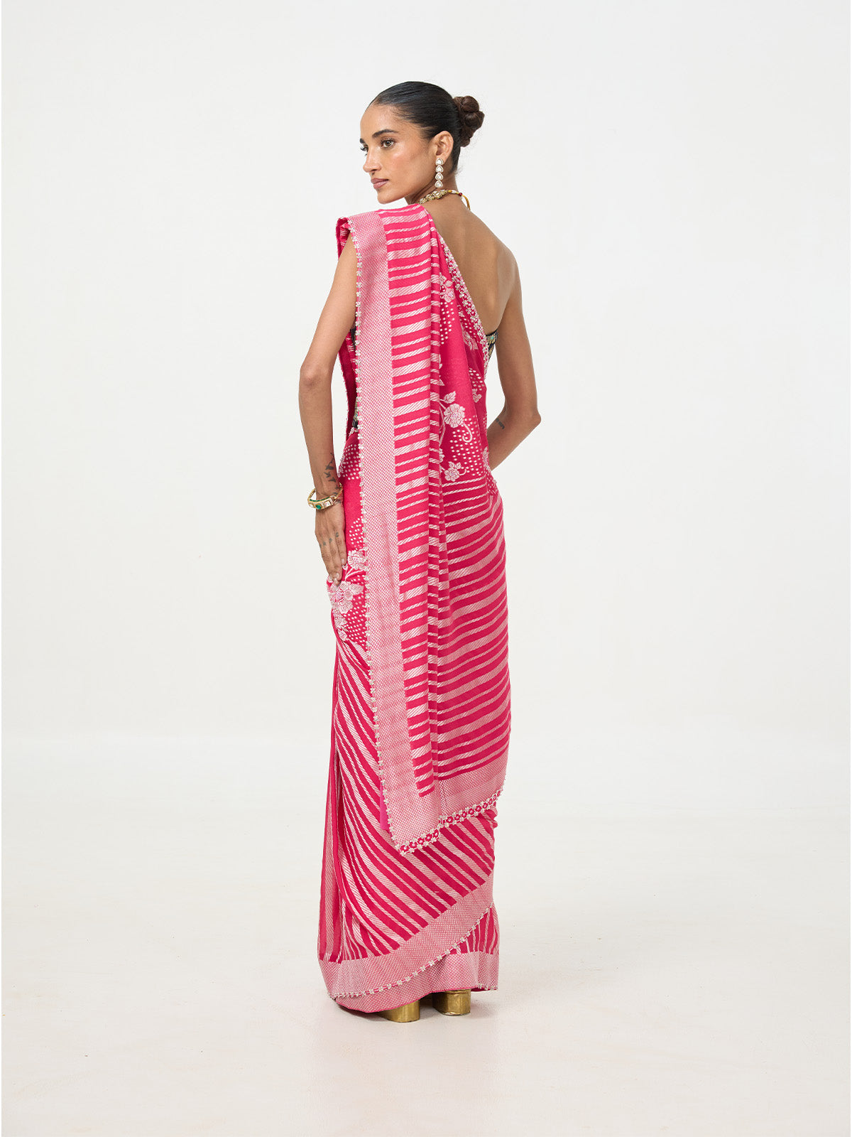 Handwoven Hot Pink Chiffon Saree